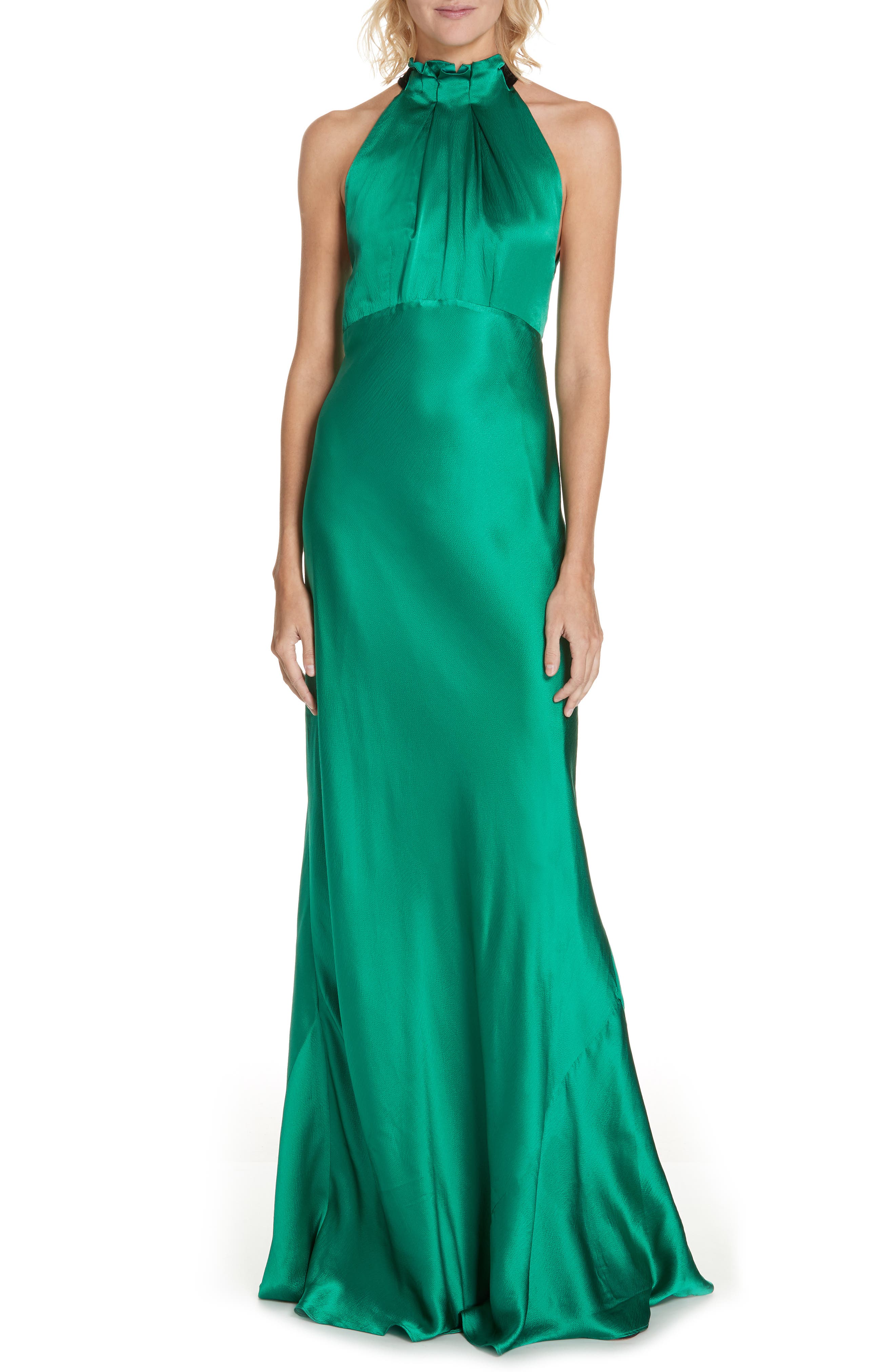 Saloni Michelle Velvet Bow Silk Halter Gown