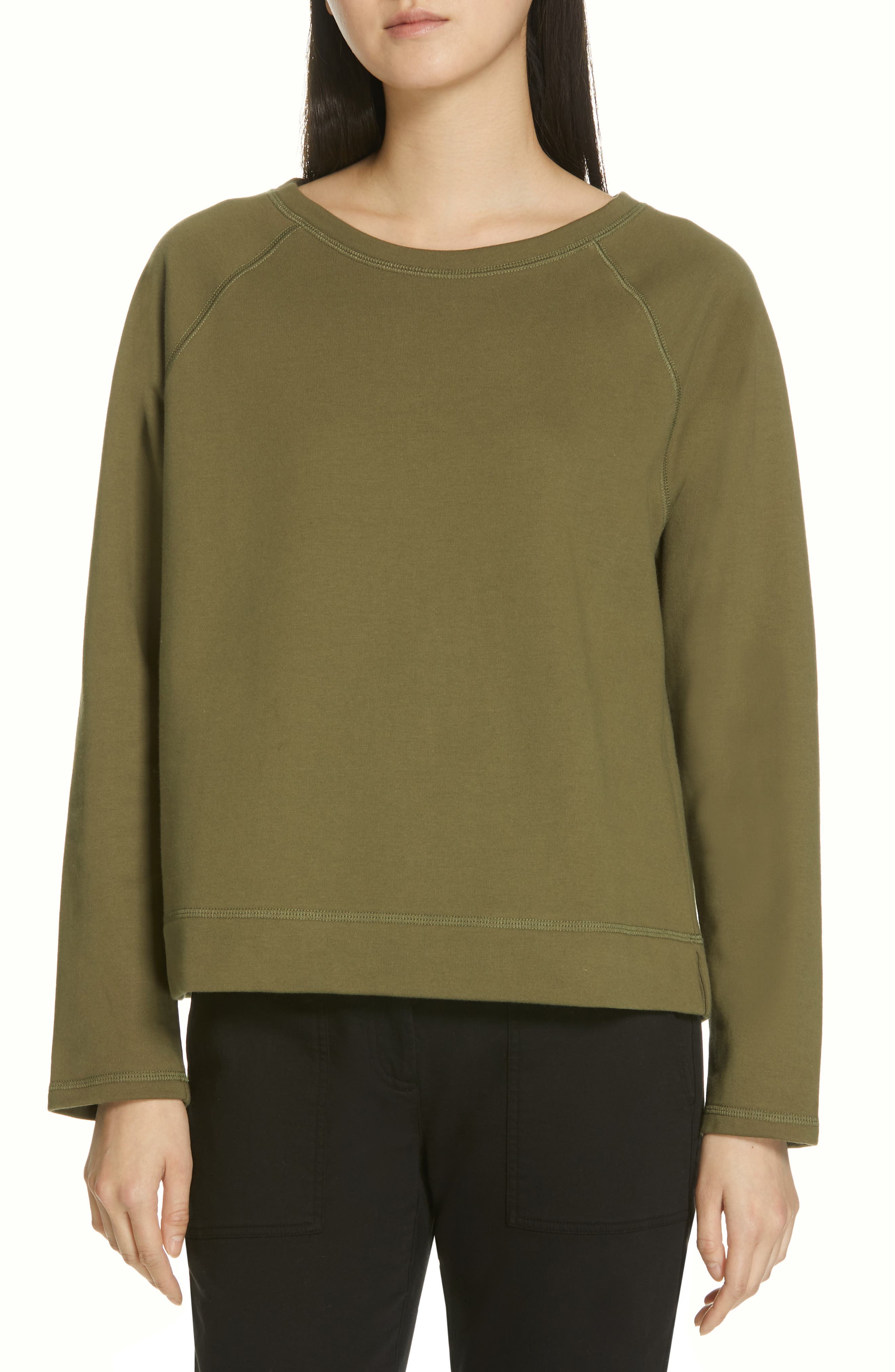 Petite Eileen Fisher Stretch Organic Cotton Top, Green
