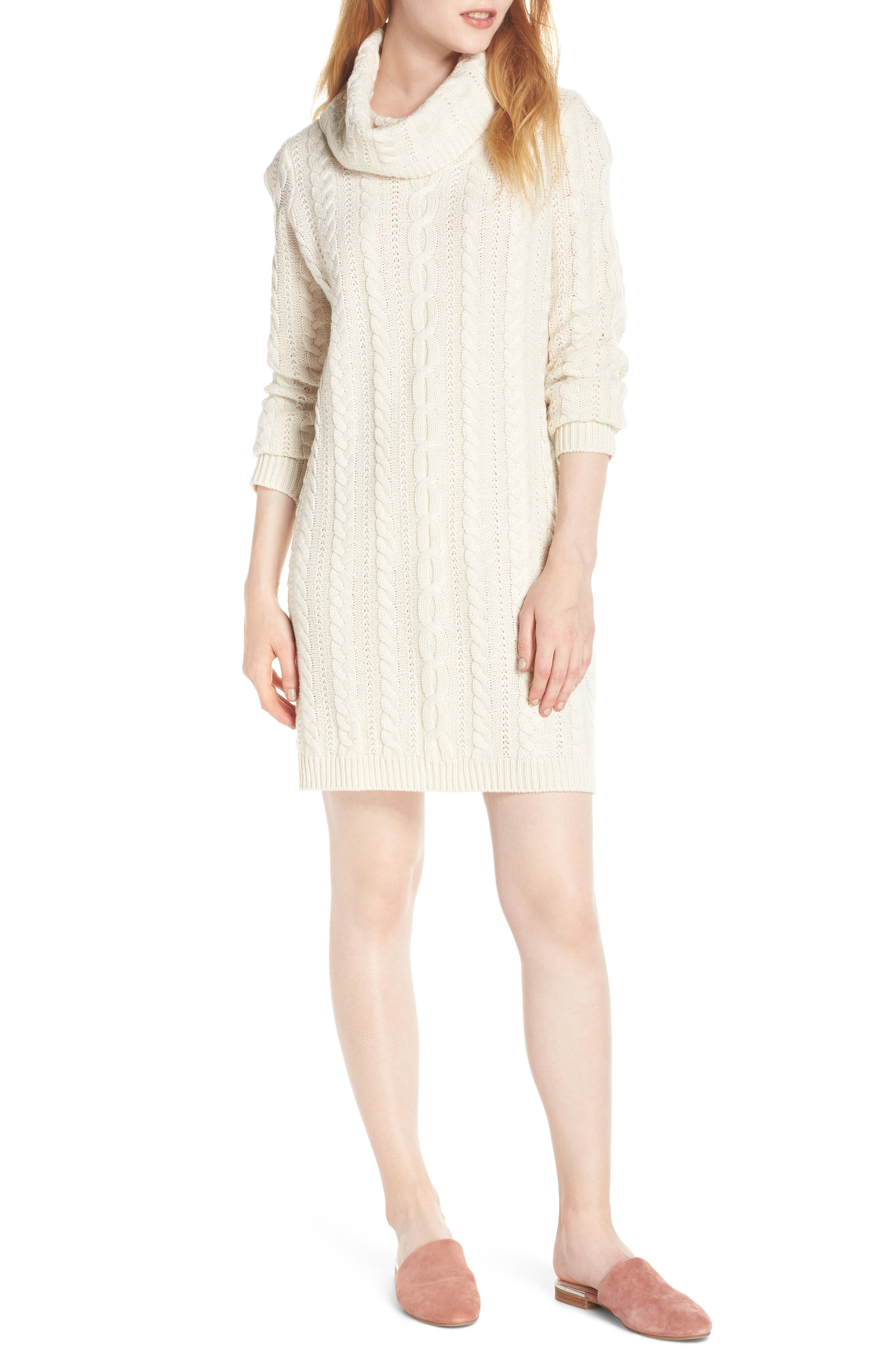 Bb Dakota Cowl Neck Cable Sweater Dress