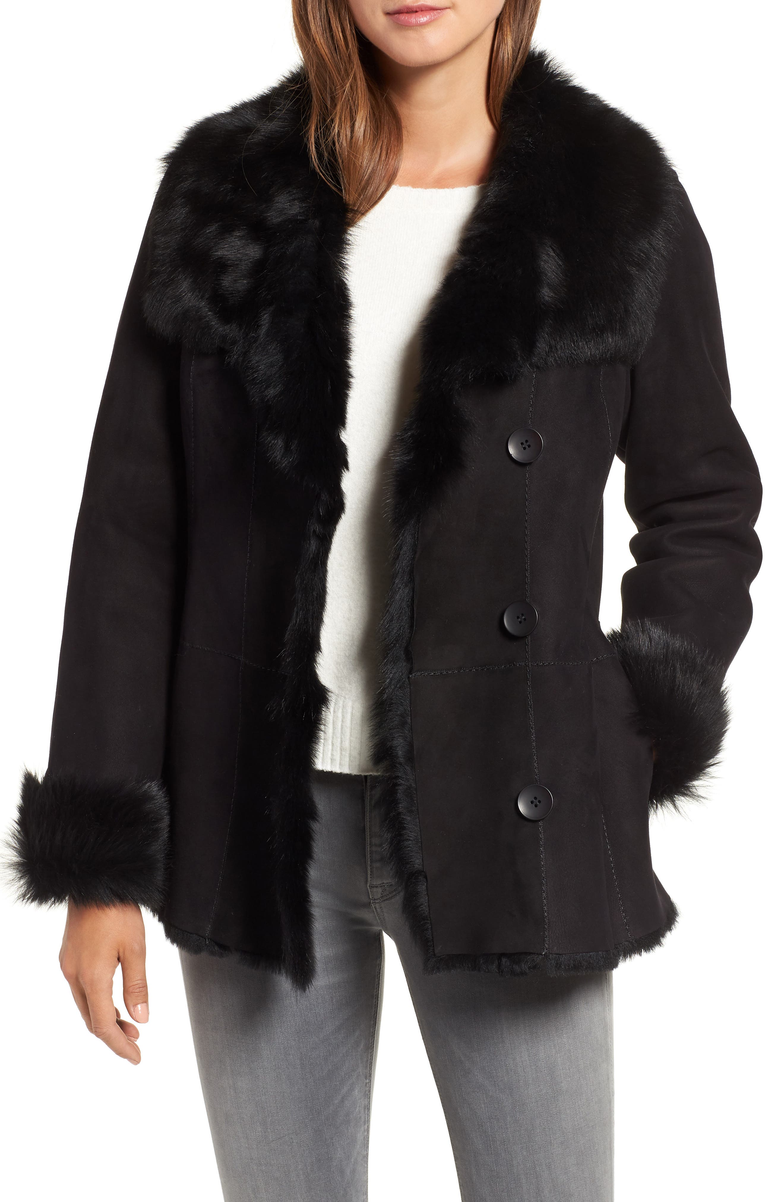 Hiso Reversible Genuine Toscana Shearling Jacket, Black