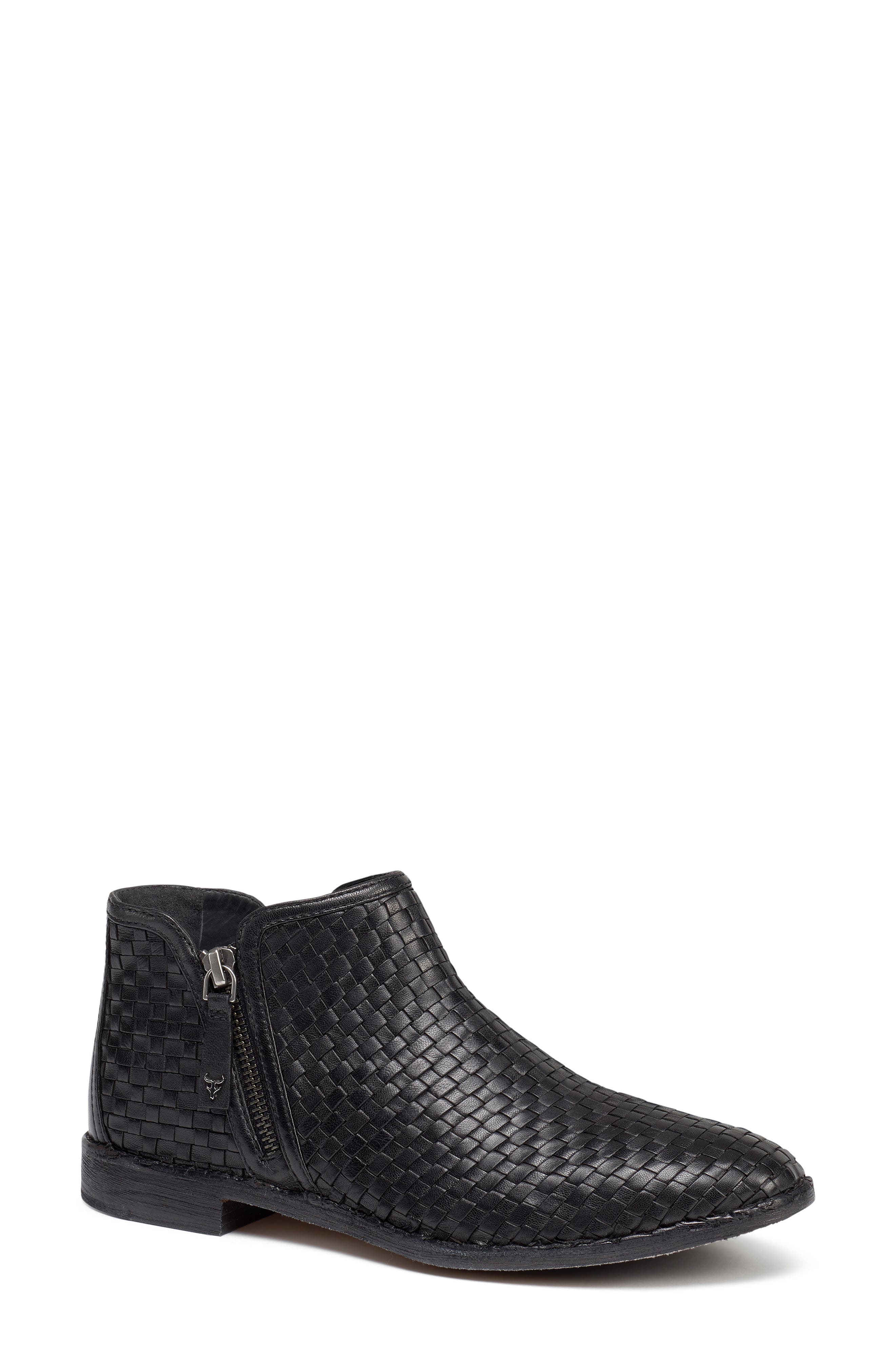 Trask Amy Woven Leather Bootie, Black