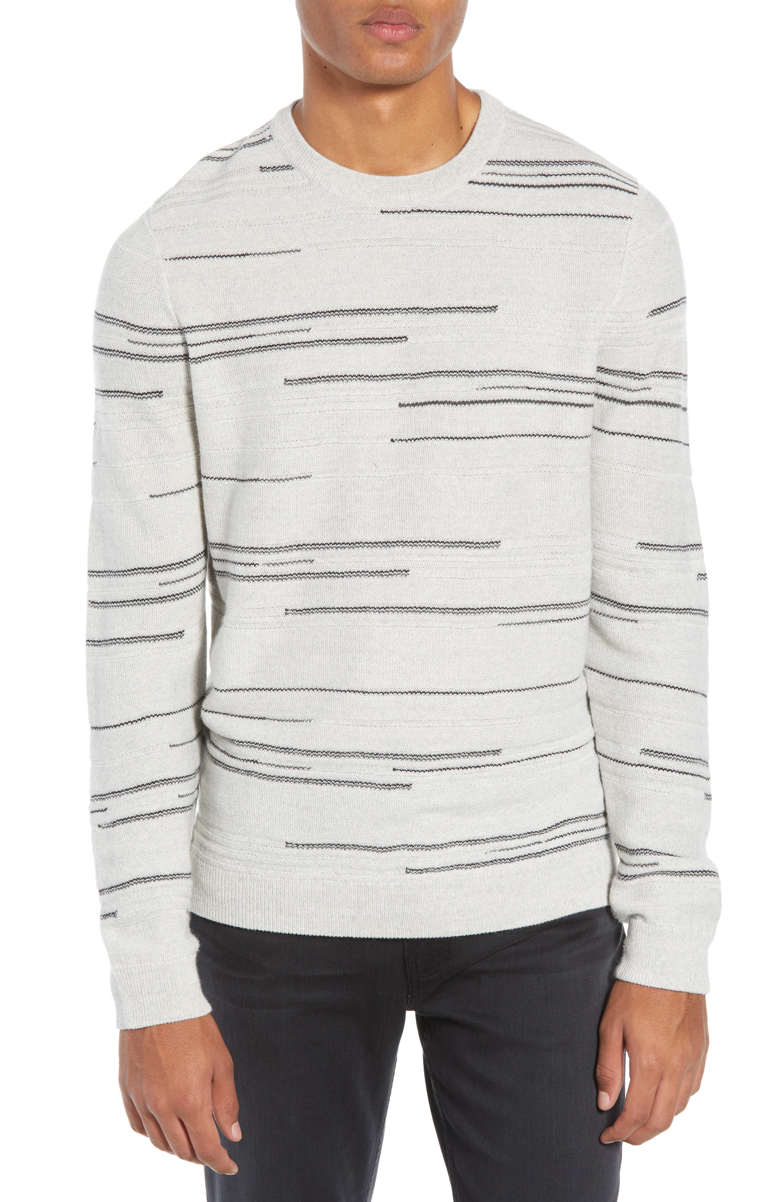 Calibrate Modern Stripe Crewneck Sweater, Grey