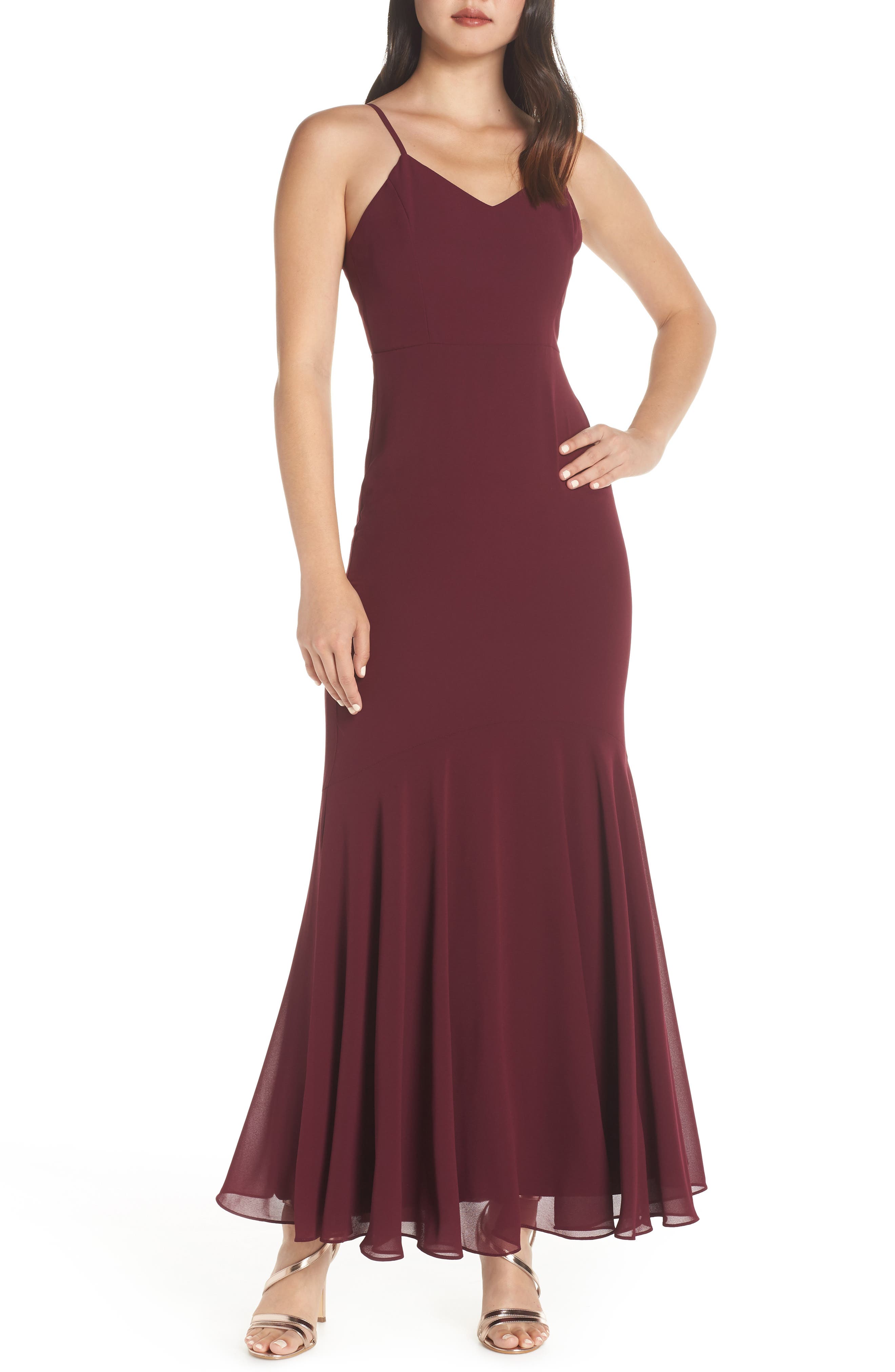 Lulus V-Neck Chiffon Gown, Red