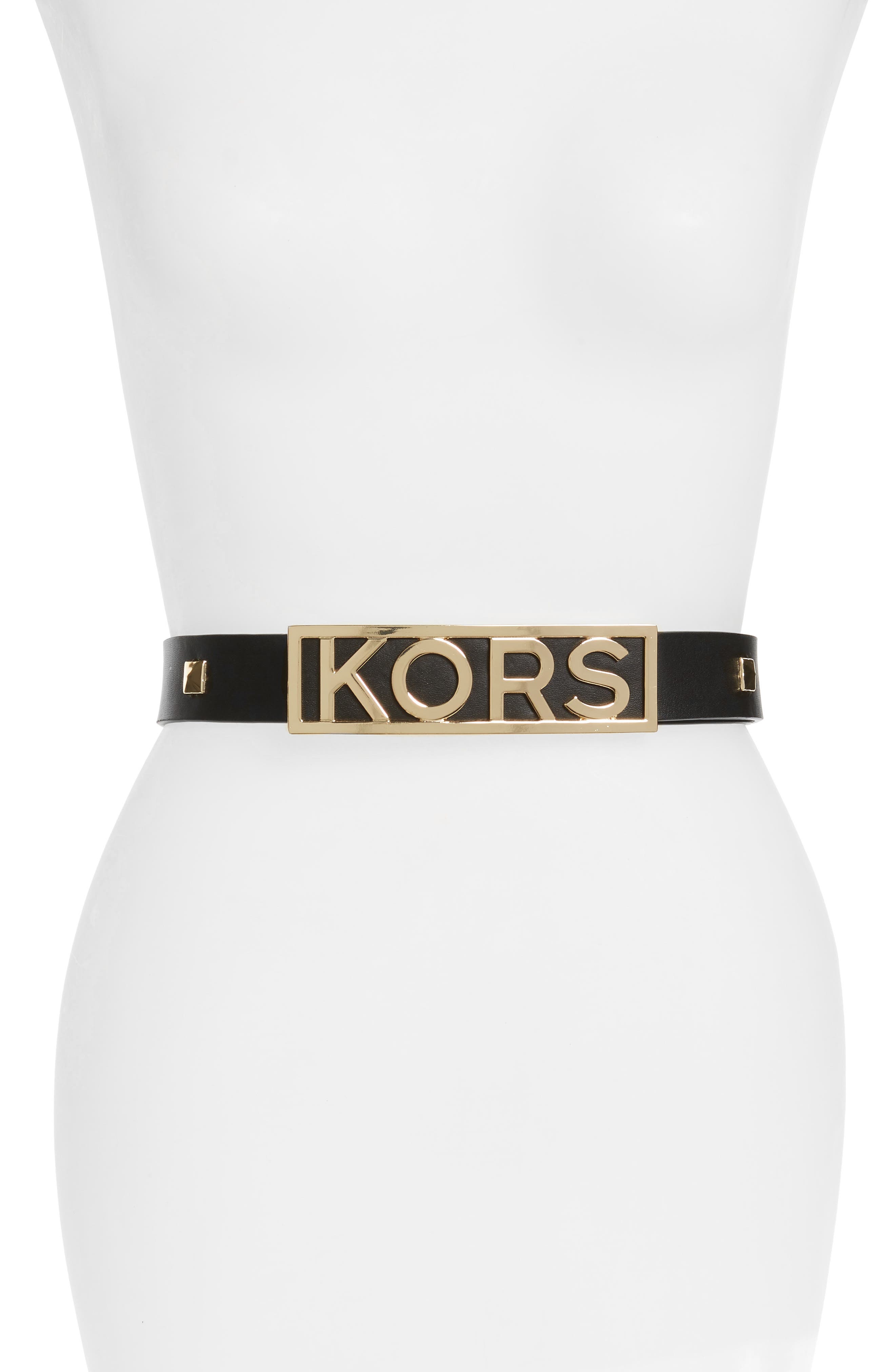 Michael Michael Kors Studded Logo Leather Belt, Black
