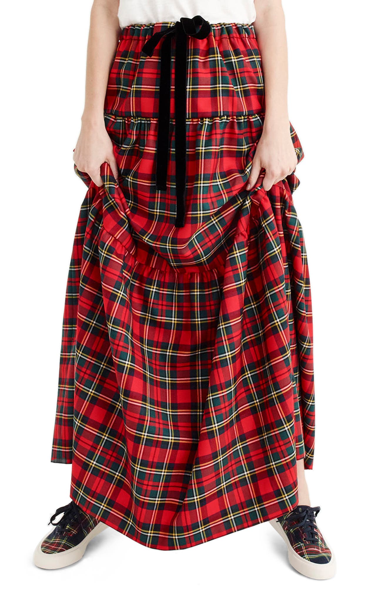 J.Crew Tartan Plaid Tiered Maxi Skirt (Regular & Petite) Nordstrom