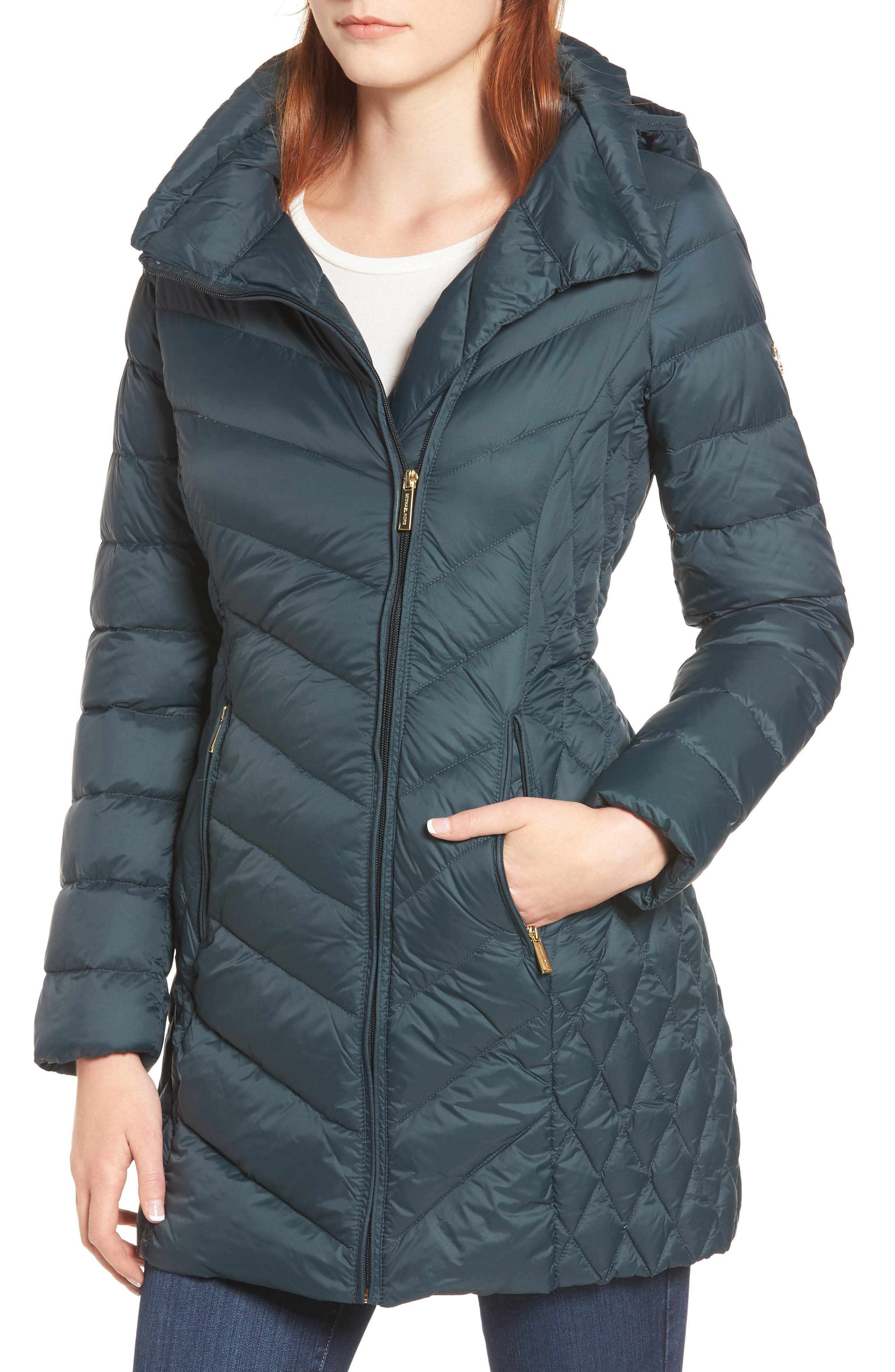 Michael Michael Kors Packable Down Hooded Jacket, Green