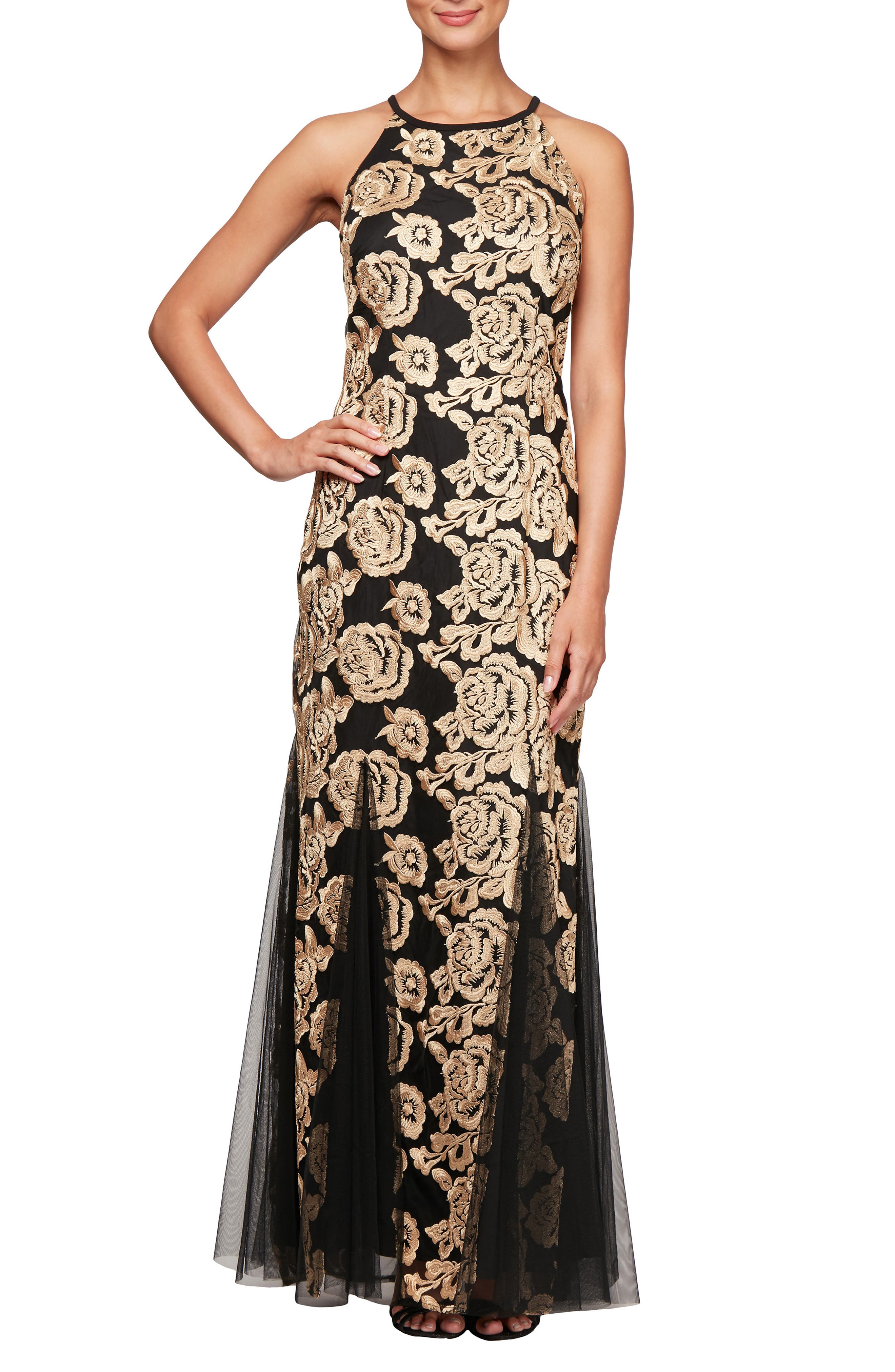 Alex Evenings Flower Embroidered Gown