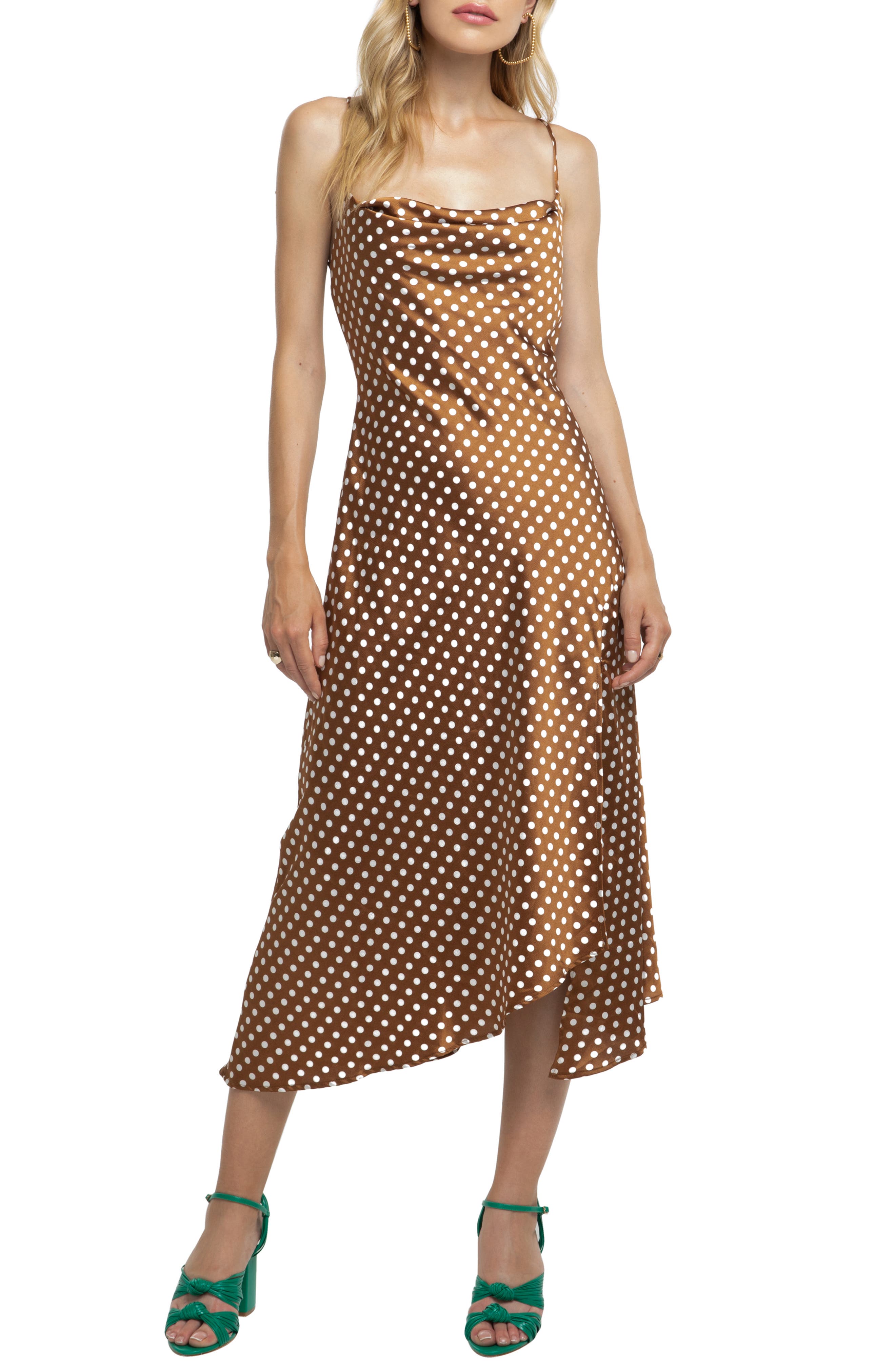 Astr Strappy Cowl Neck Midi Dress, Brown