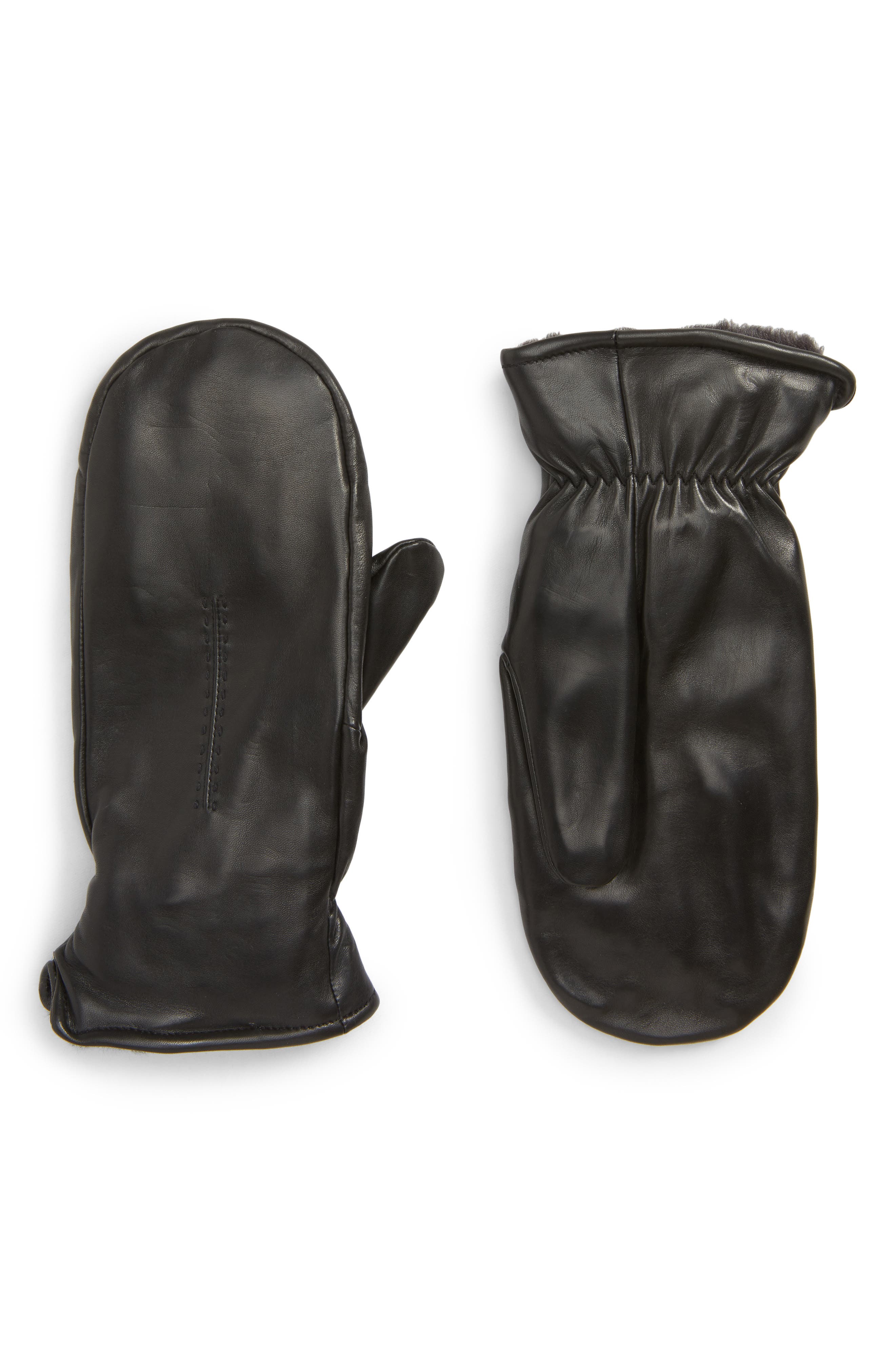 Nordstrom Faux Fur Lined Leather Mittens, Black