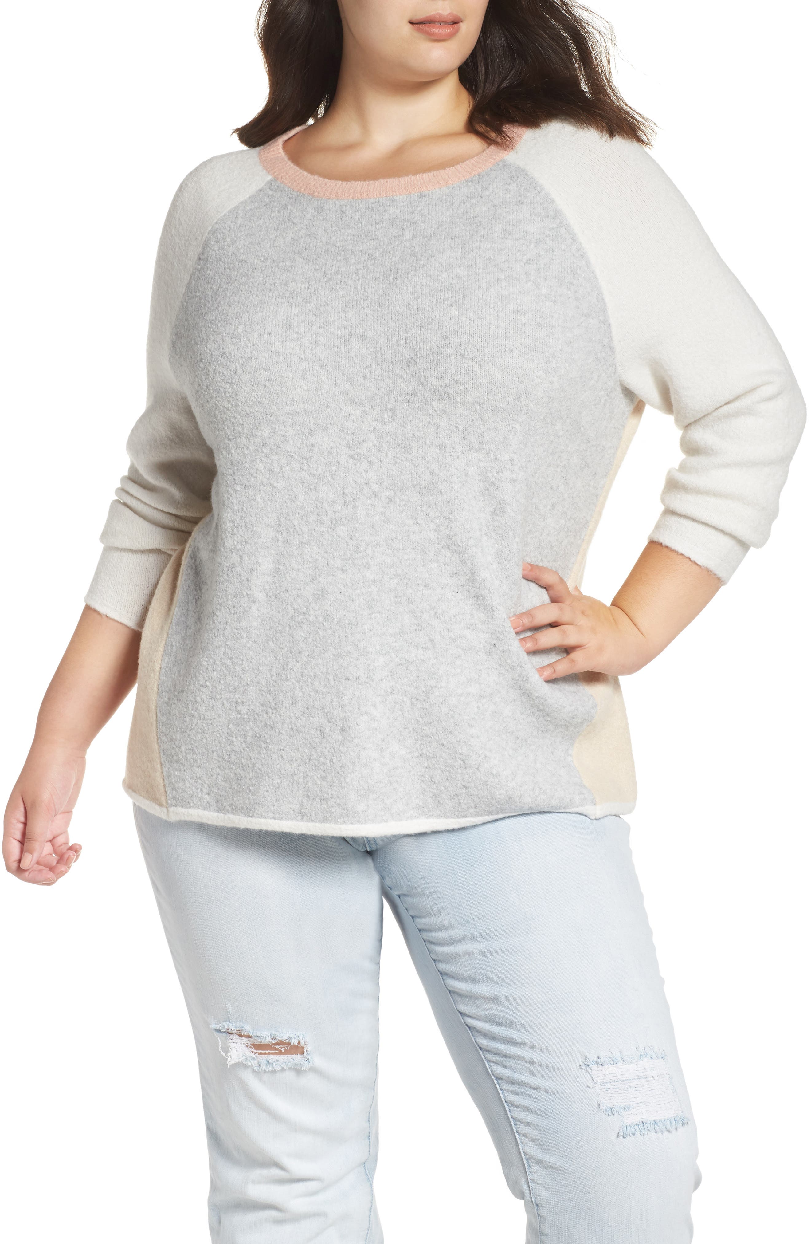 Plus Size Caslon Colorblock Sweater, Grey