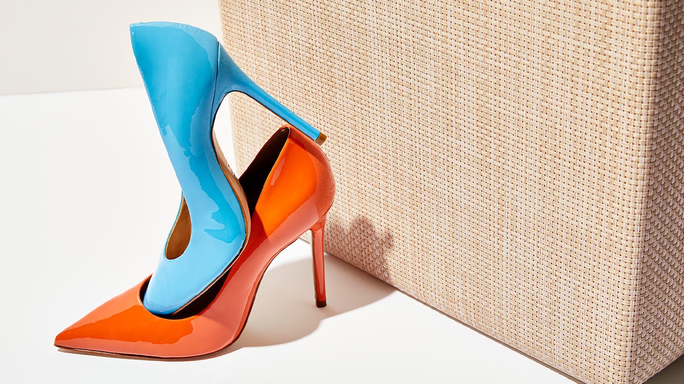 Bright-blue and orange pumps.