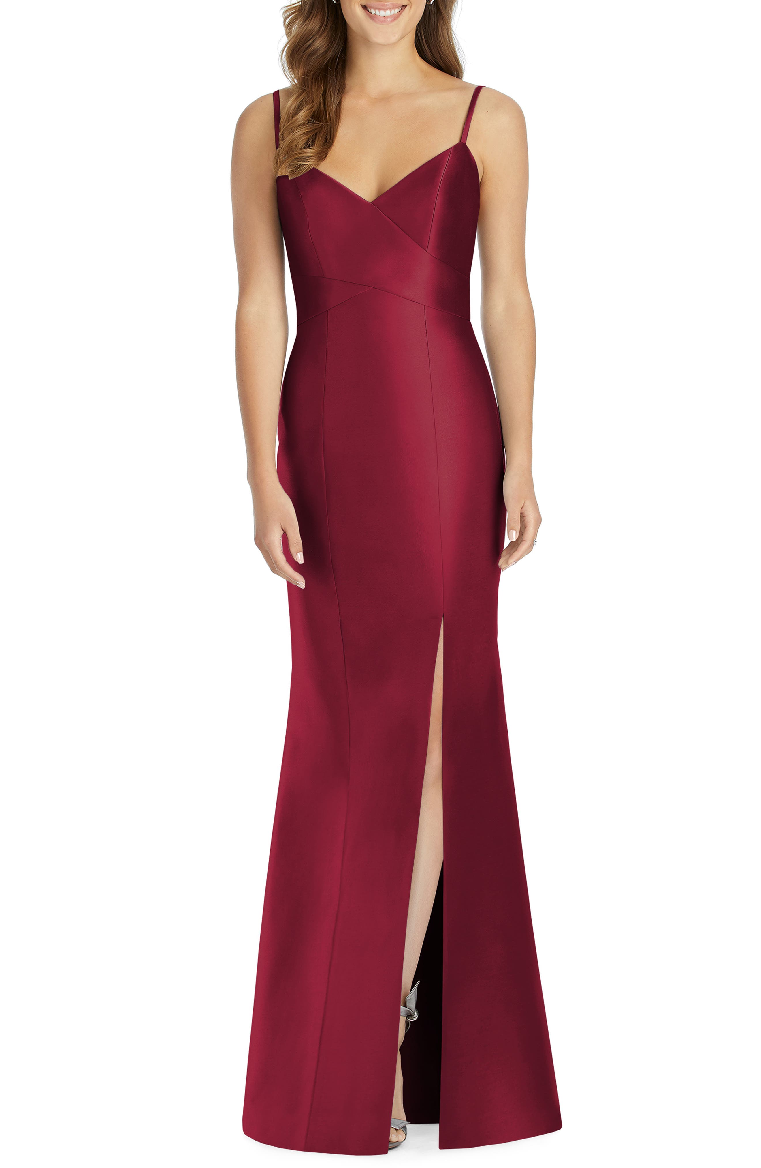 Alfred Sung Sateen Twill Trumpet Gown, Burgundy