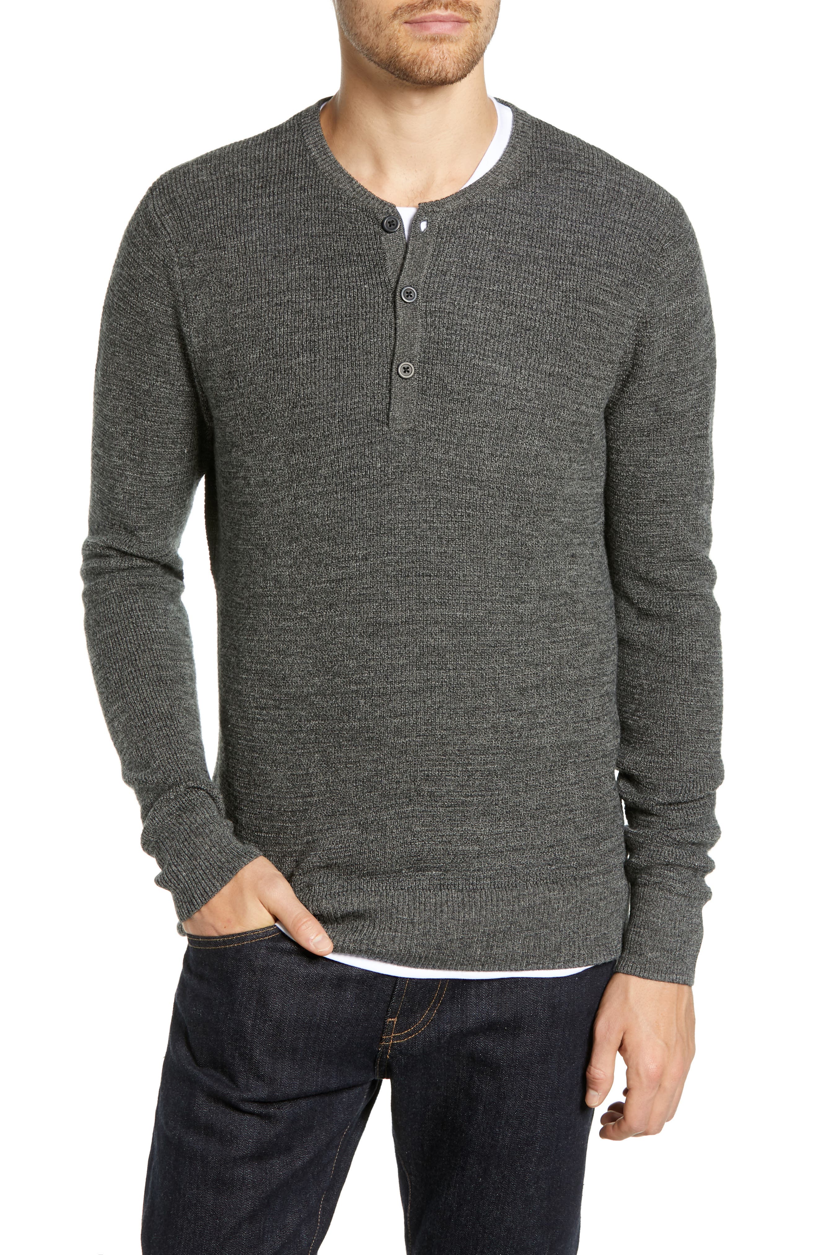 Nordstrom Shop Merino Wool Blend Thermal Henley, Grey