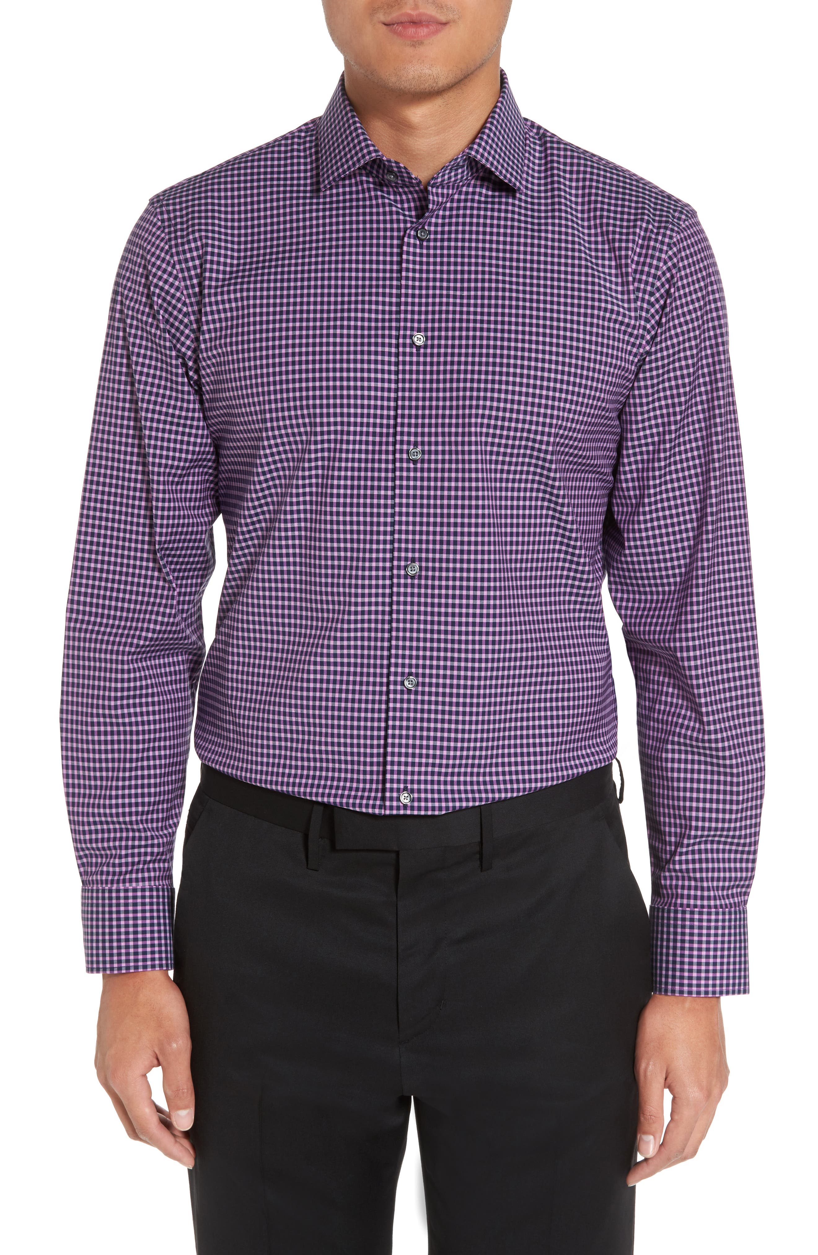 Calibrate Trim Fit NonIron Check Stretch Dress Shirt Nordstrom