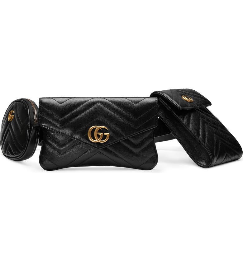 Gucci Gg Marmont 2.0 Matelasse Triple Pouch Leather Belt Bag - Black | ModeSens