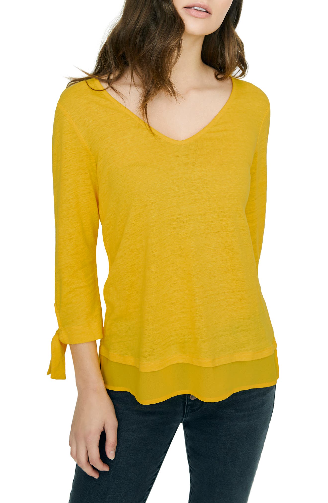Sanctuary Sylvie Tiered Hem Linen Tee, Yellow