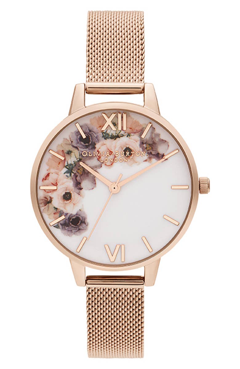 Watercolour Florals Mesh Strap Watch