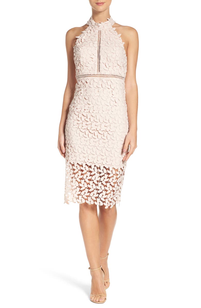Gemma Halter Lace Sheath Dress, Main, color, PROSECCO