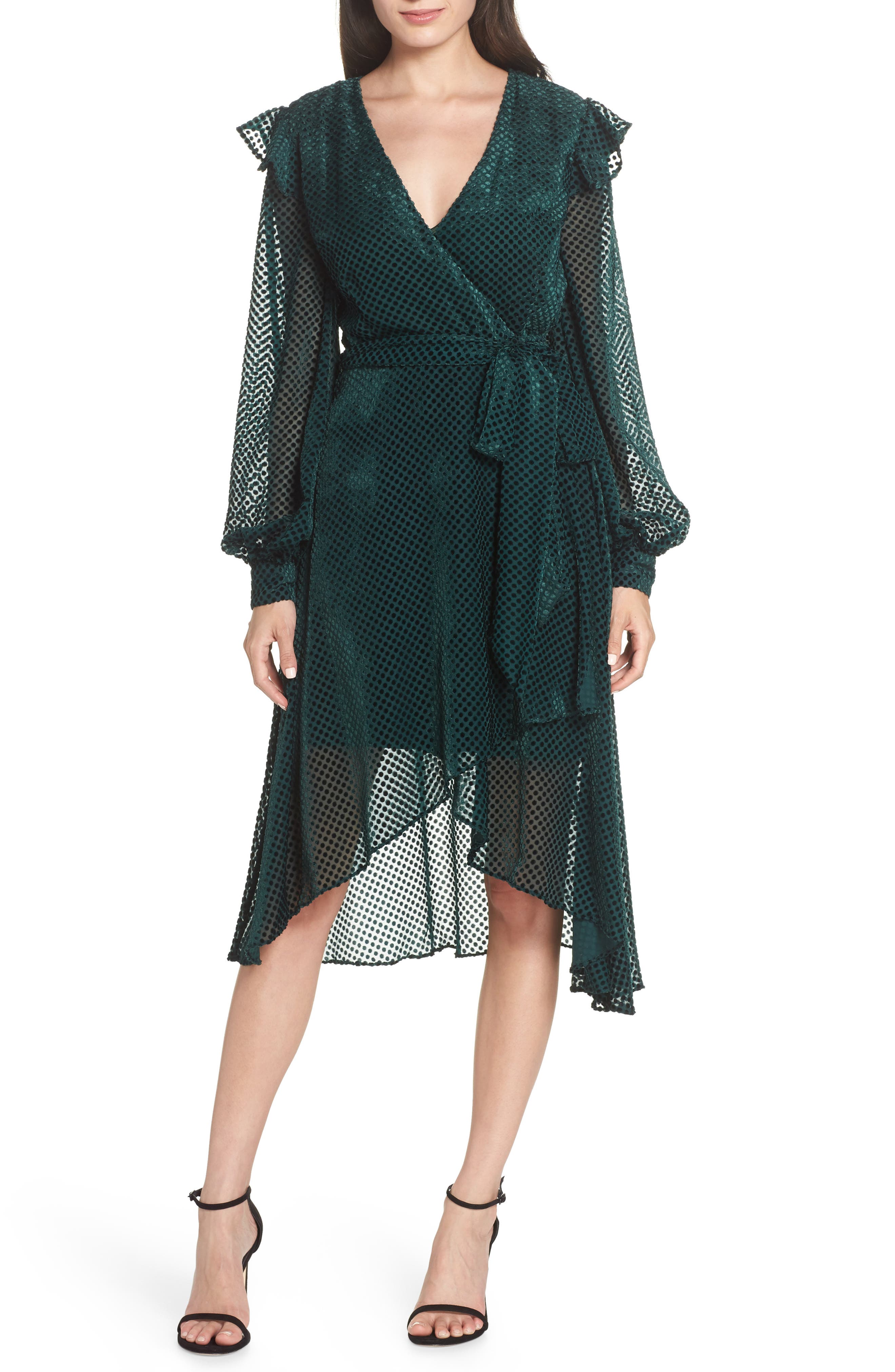 Keepsake The Label Odyssey Velvet Burnout Dress, Green