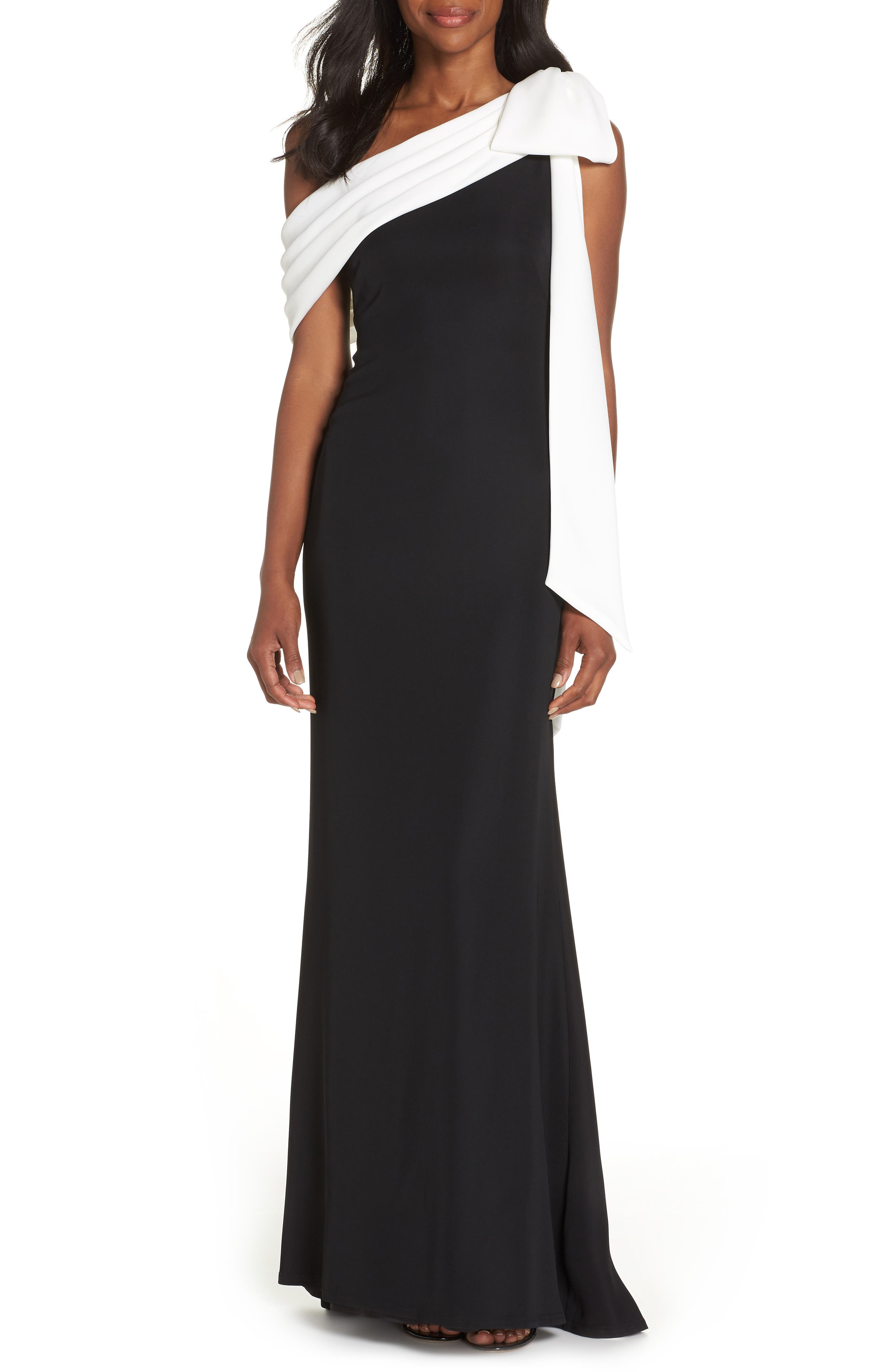 Tadashi Shoji Crepe Gown, Black