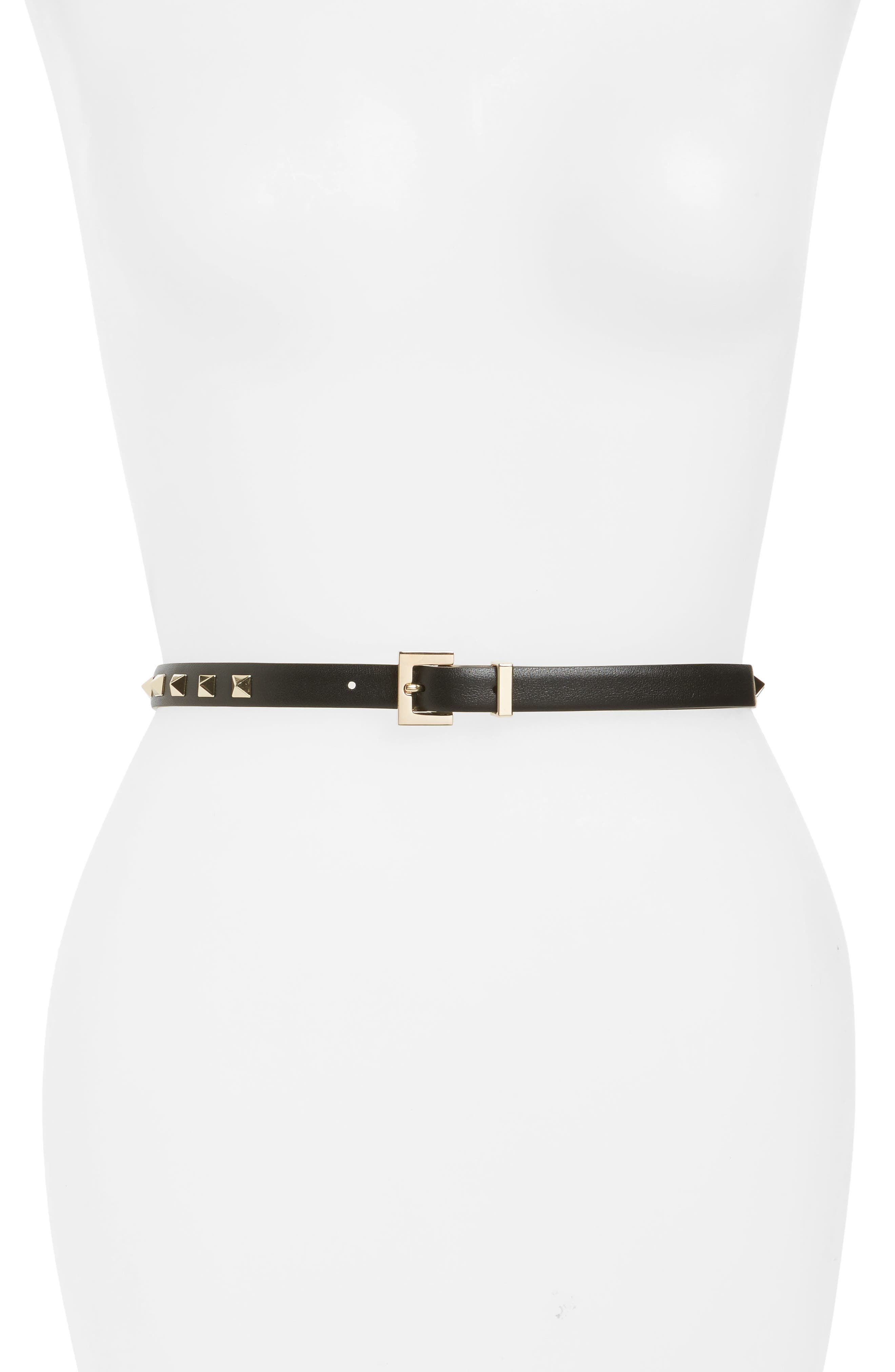 Valentino Garavani Rockstud Skinny Calfskin Leather Belt, Nero
