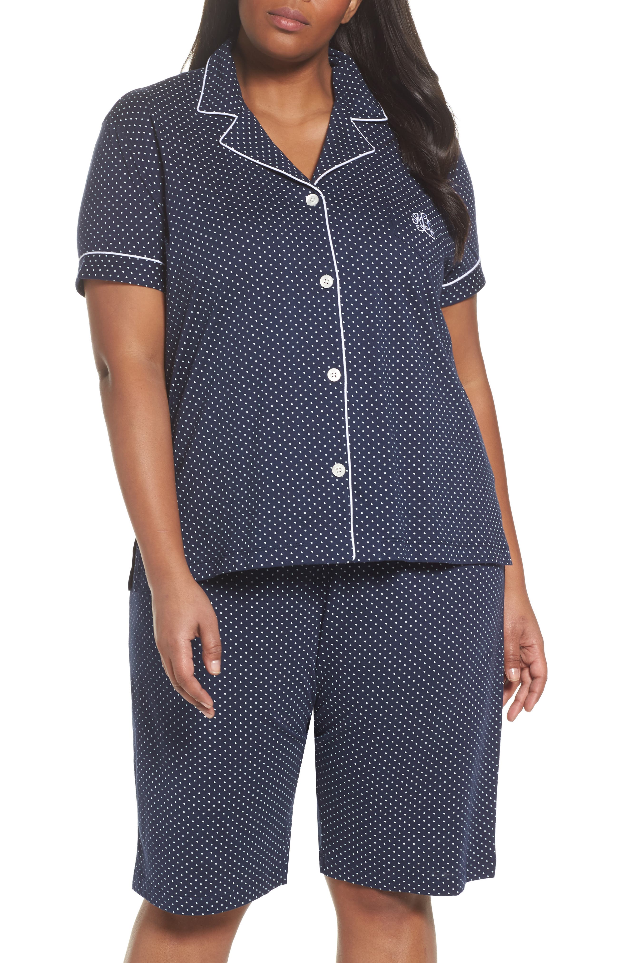 Plus Size Lauren Ralph Lauren Bermuda Pajamas, Blue