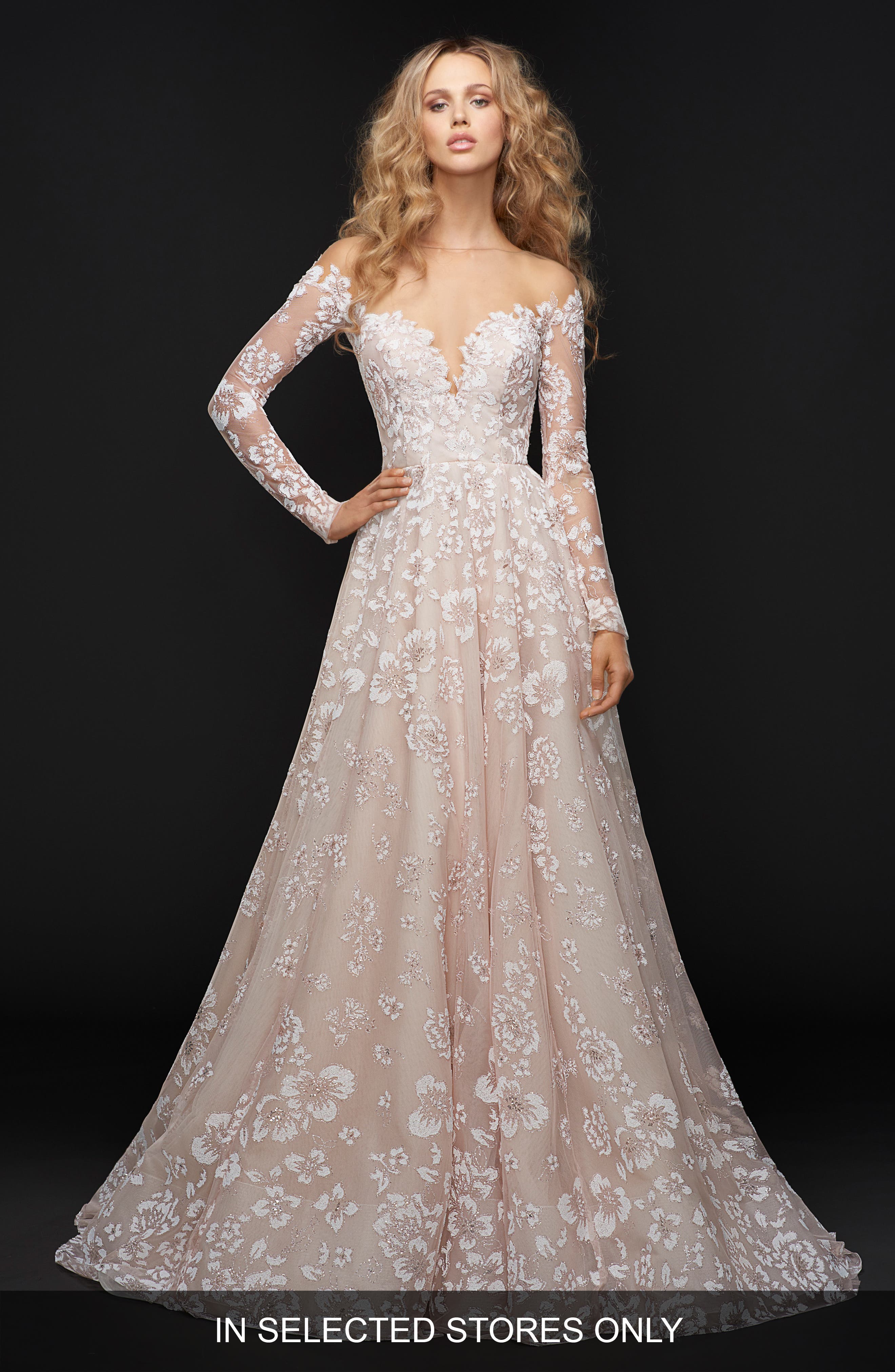 Hayley Paige Stevie Illusion Off The Shoulder Gown, Size IN STORE ONLY - Pink