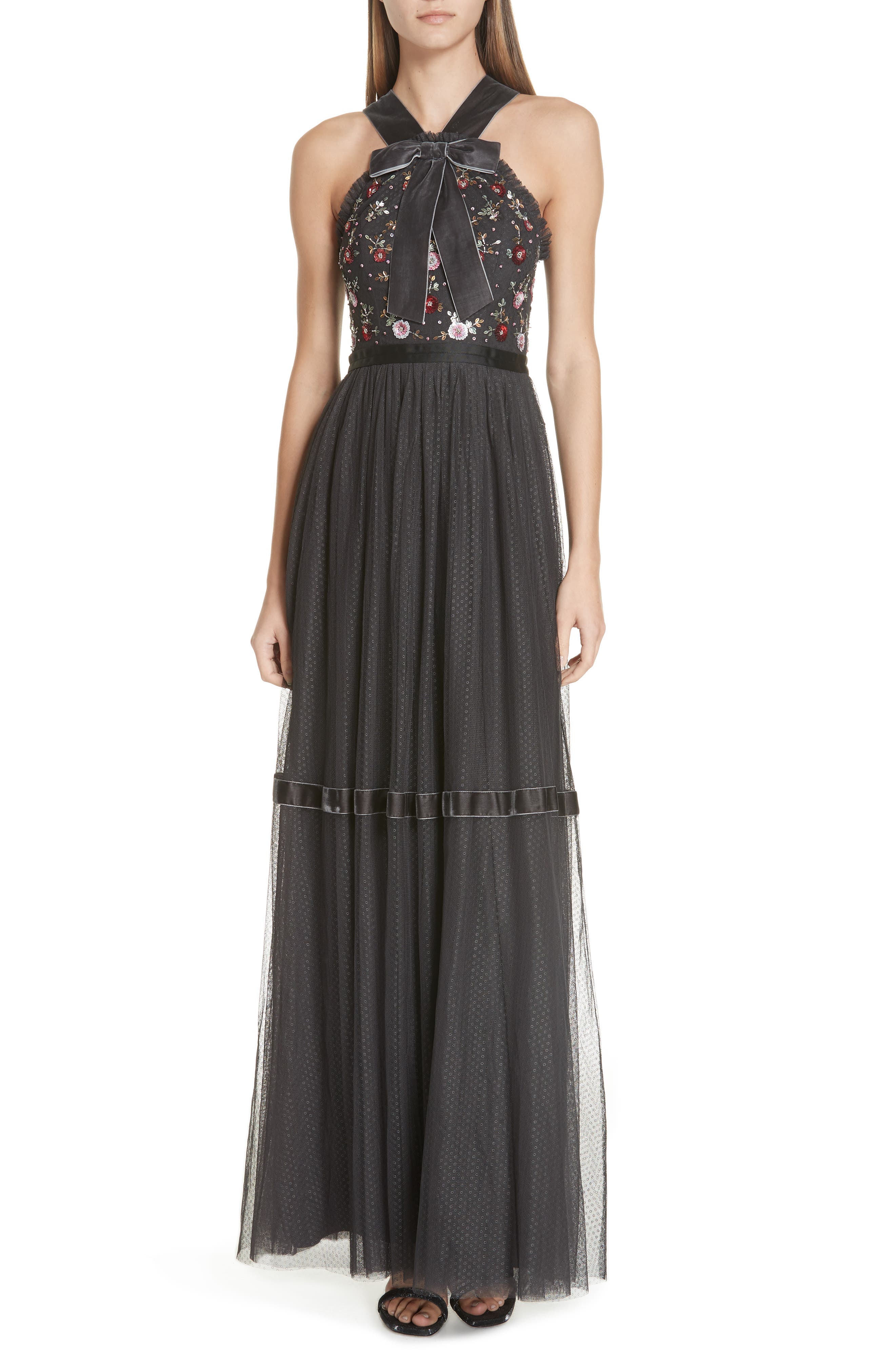 Needle & Thread Ester Halter Gown, Grey
