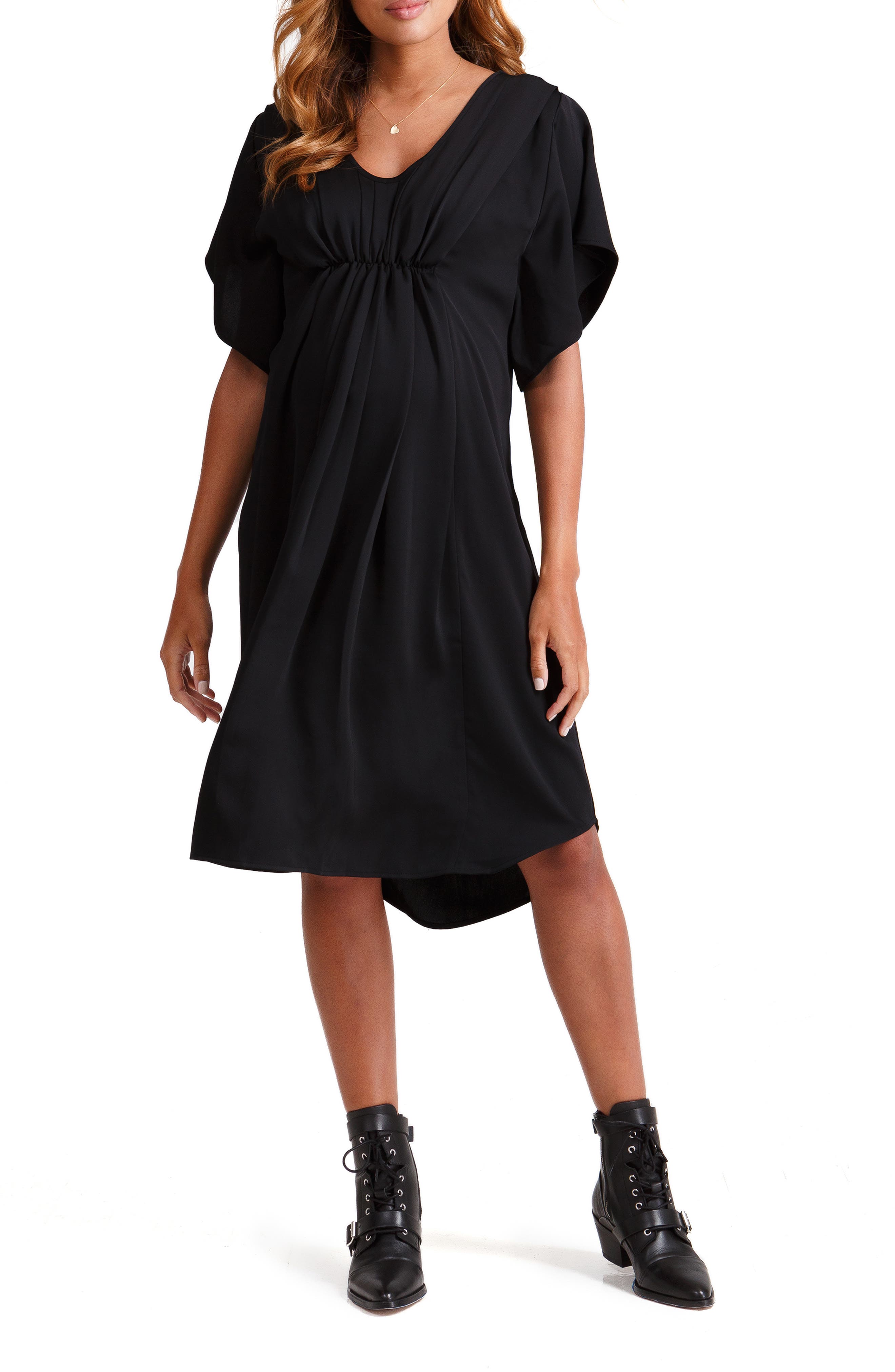 Ingrid & Isabel Pleat Front Maternity/nursing Dress, Black