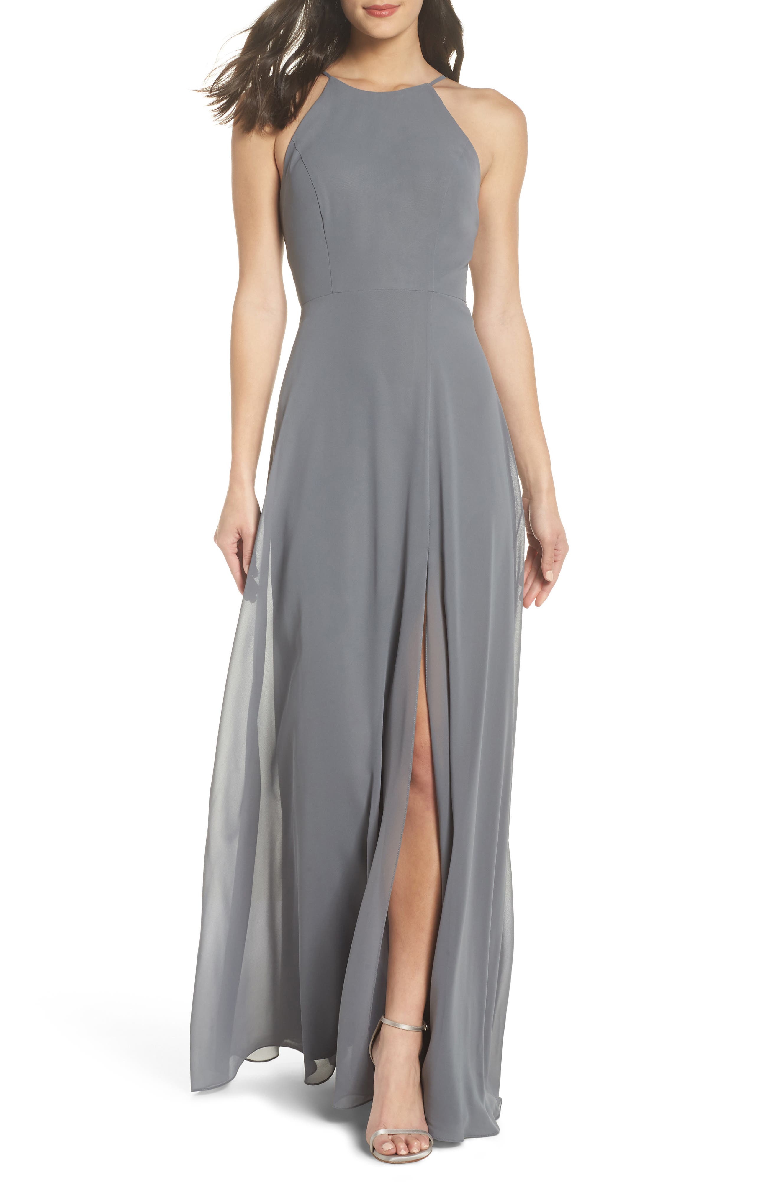 Jenny Yoo Kayla A-Line Halter Gown, Blue