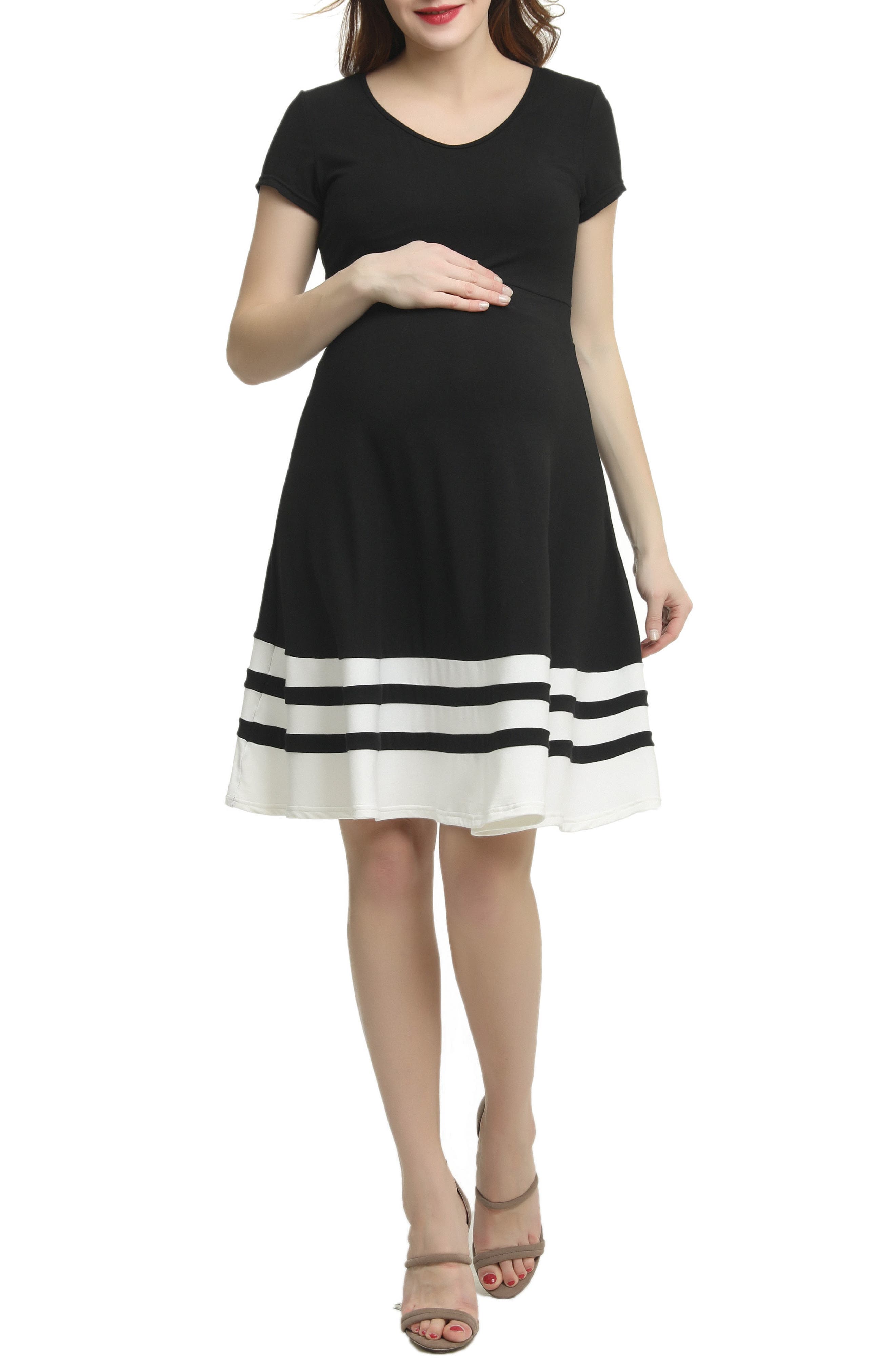 Kimi And Kai Theresa Colorblock Maternity Skater Dress, Black