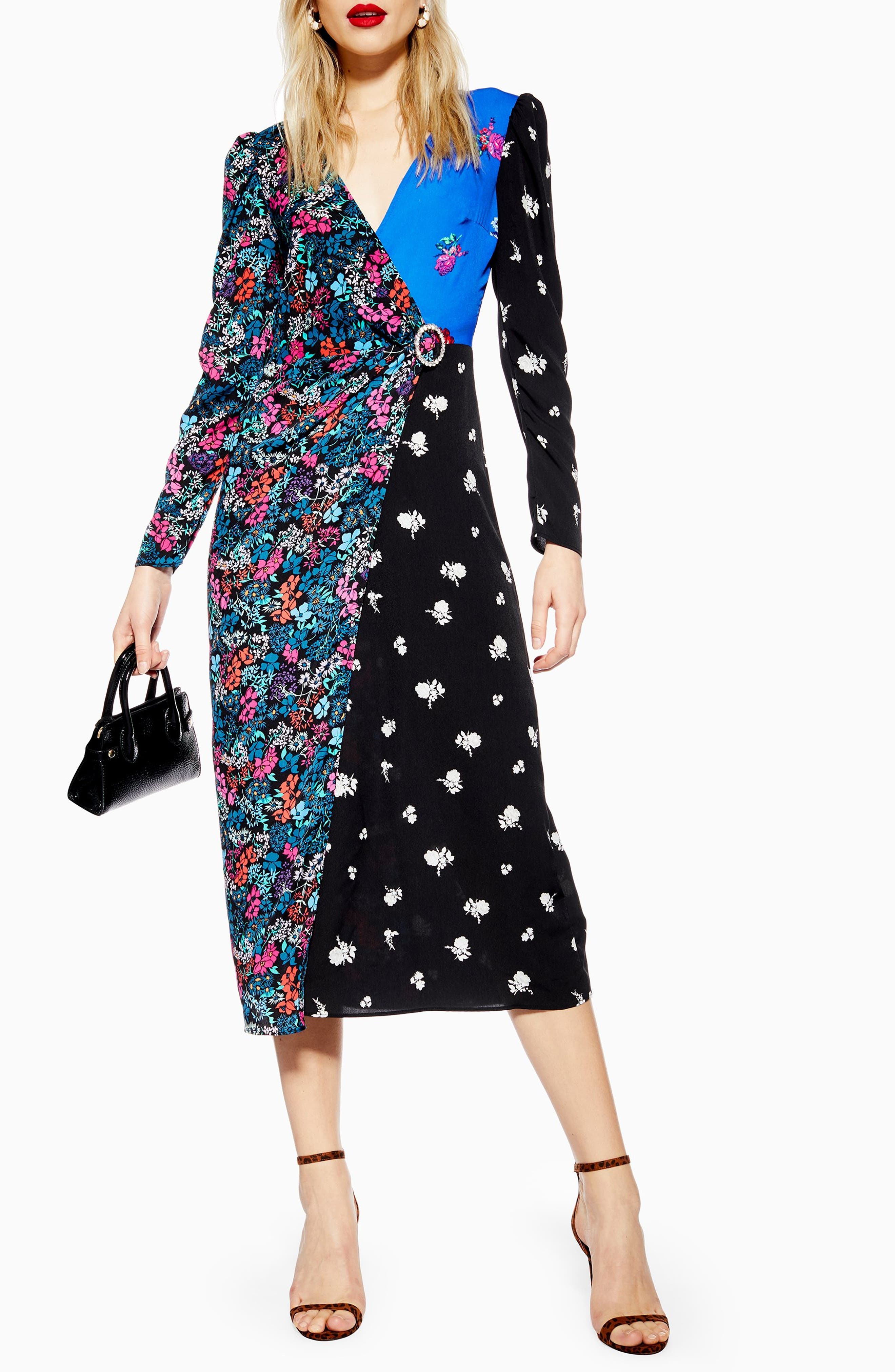 Topshop Grand Estate Mix Midi Dress, US (fits like 0) - Blue