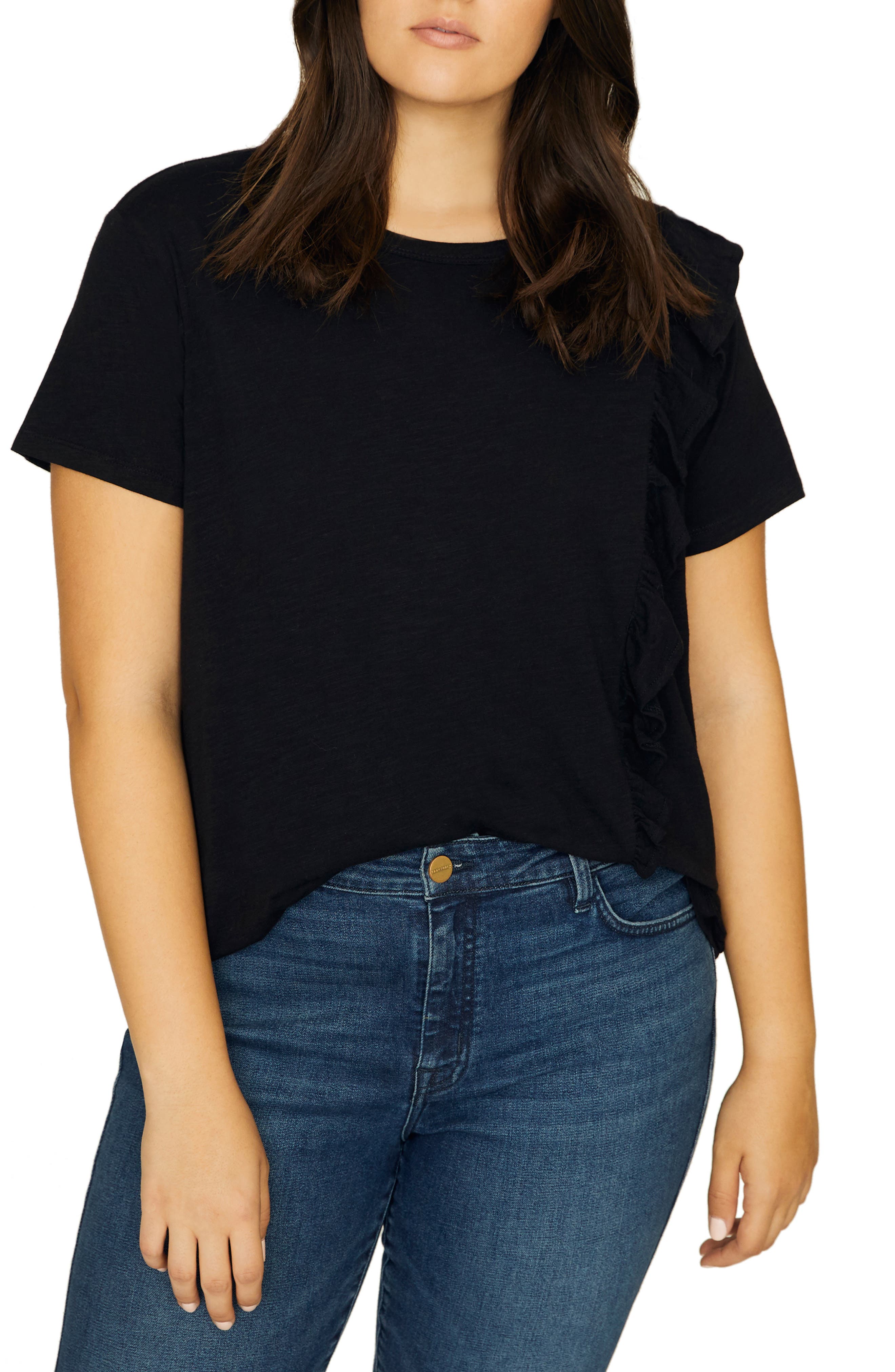 Plus Size Sanctuary Gia Ruffle Trim Tee, Black