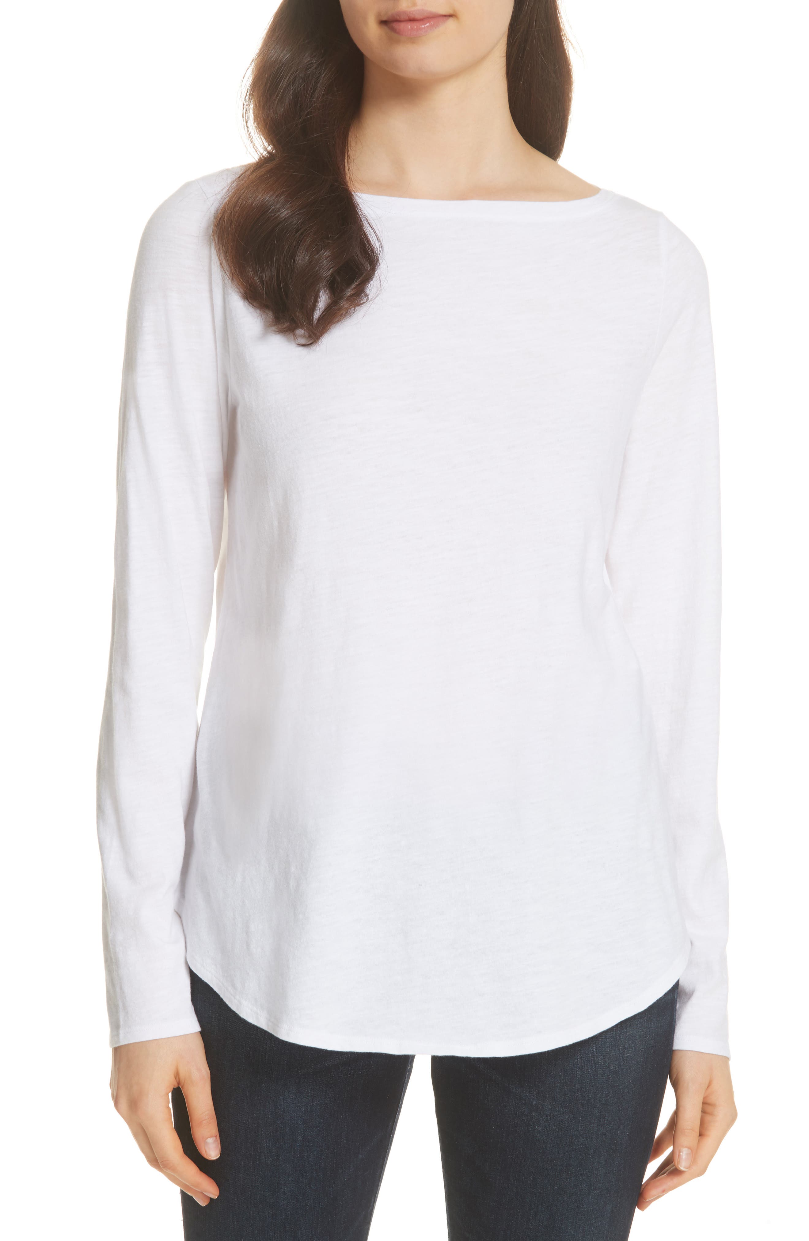 Eileen Fisher Bateau Neck Organic Cotton Tee, White