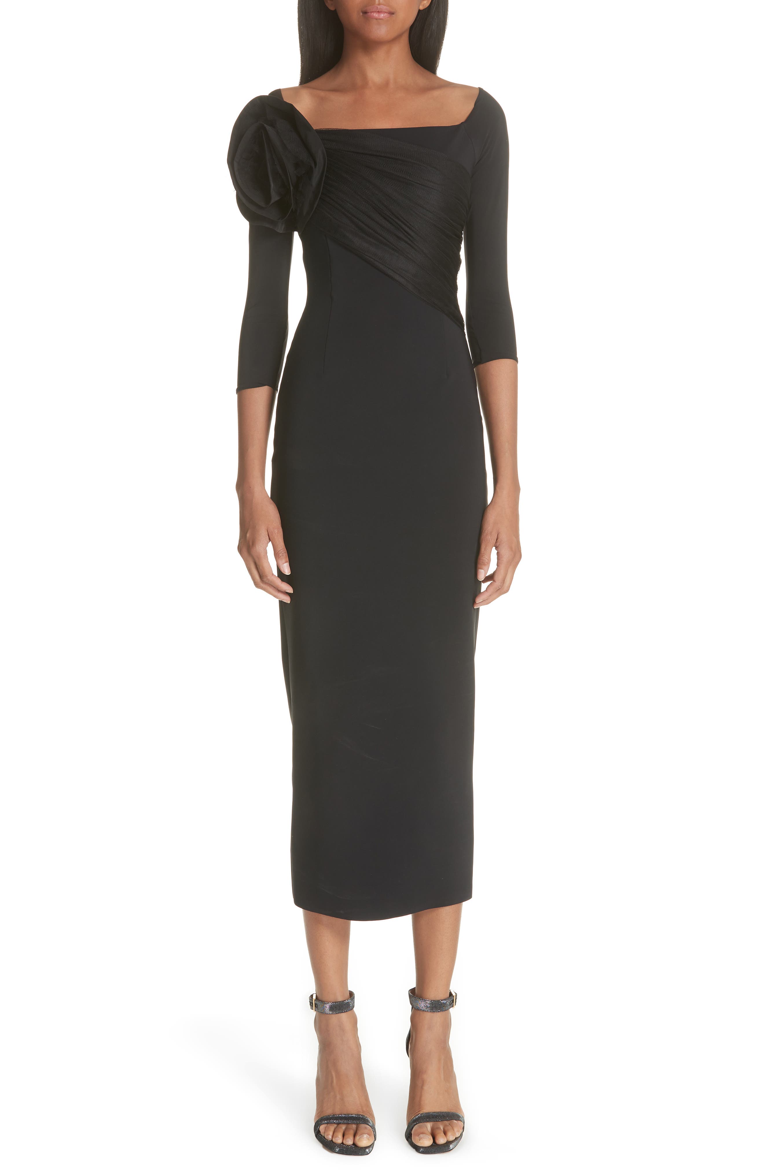 Chiara Boni La Petite Robe Altyn Taffeta Rose Cocktail Dress, Black