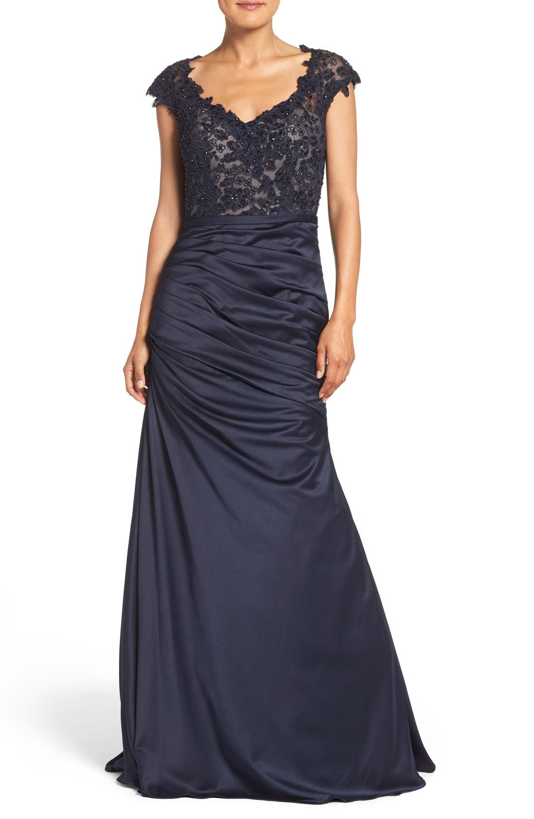 La Femme Embellished Lace & Satin Mermaid Gown