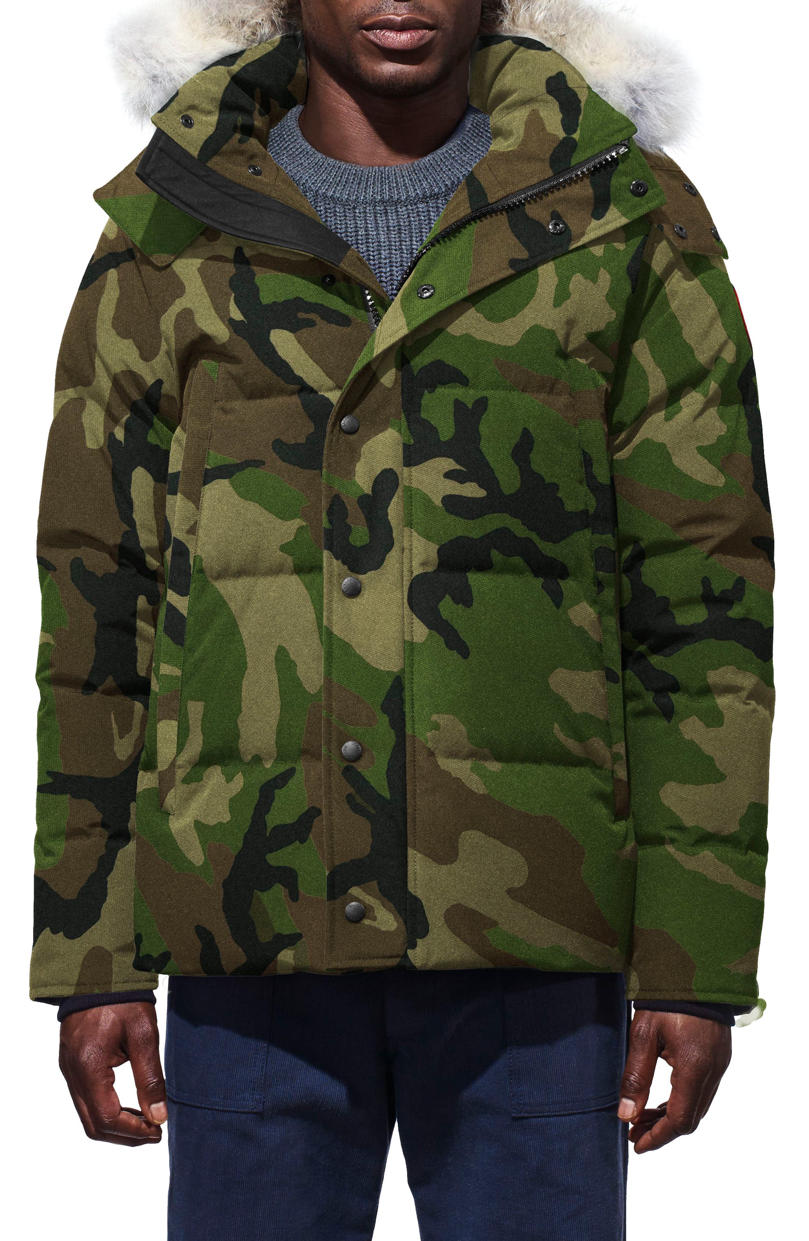 Canada Goose Wyndham Slim Fit Genuine Coyote Fur Trim Down Jacket, Green