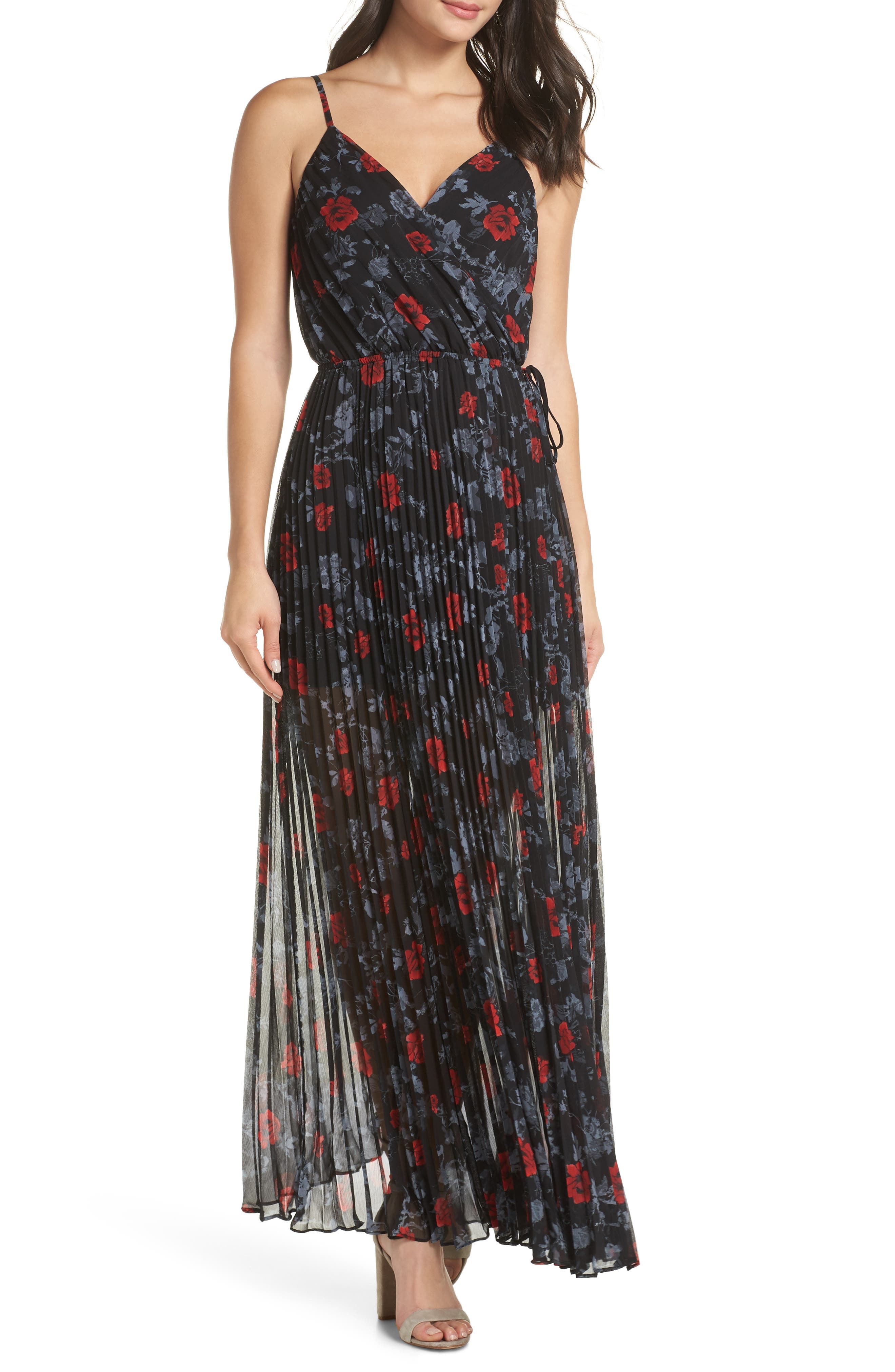Ali & Jay Roses Are Red Floral Pleated Maxi Dress, Black