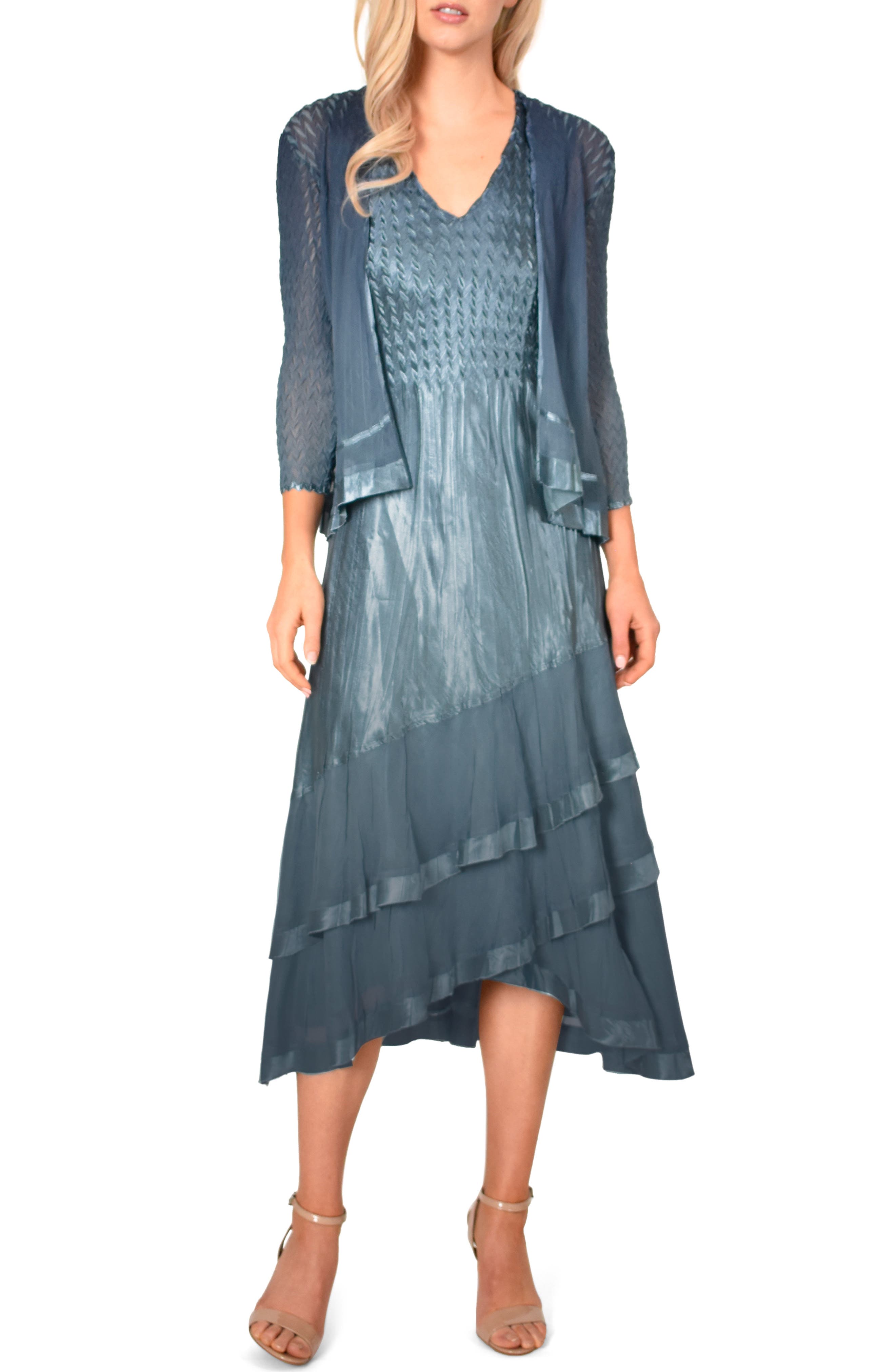 Petite Komarov Asymmetrical Jacket Dress, Blue