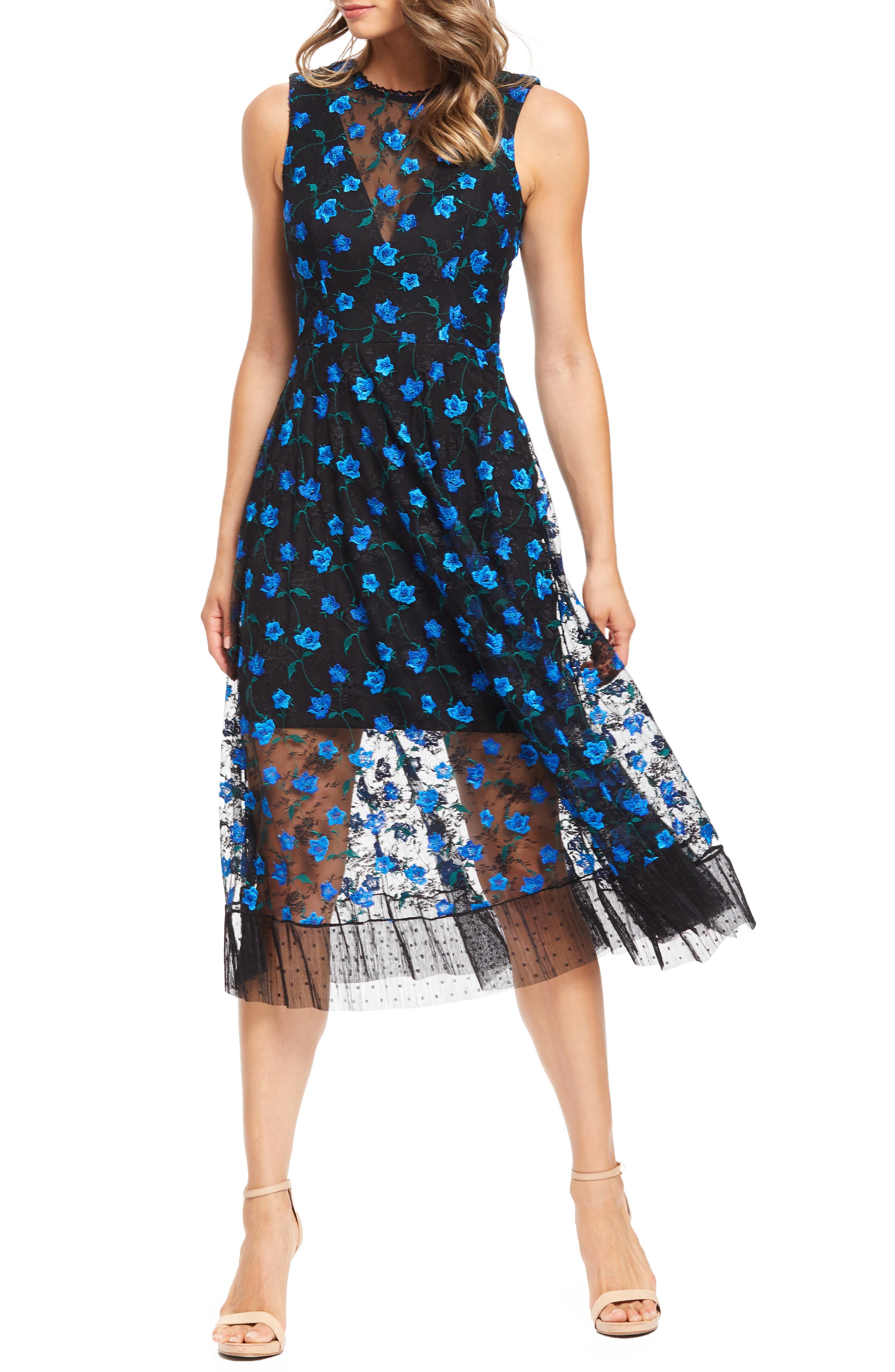 Dress The Population Robyn Embroidered Lace Cocktail Dress, Black
