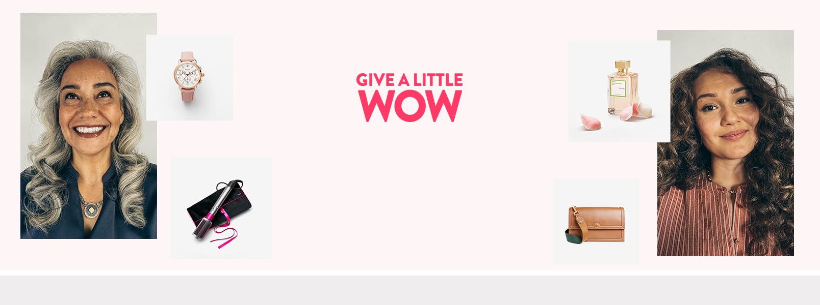 Give a little wow: Mother's Day is Sunday, May 9. Portraits of moms and Mother's Day gifts: a watch, a Dyson hair tool, perfume and a handbag.