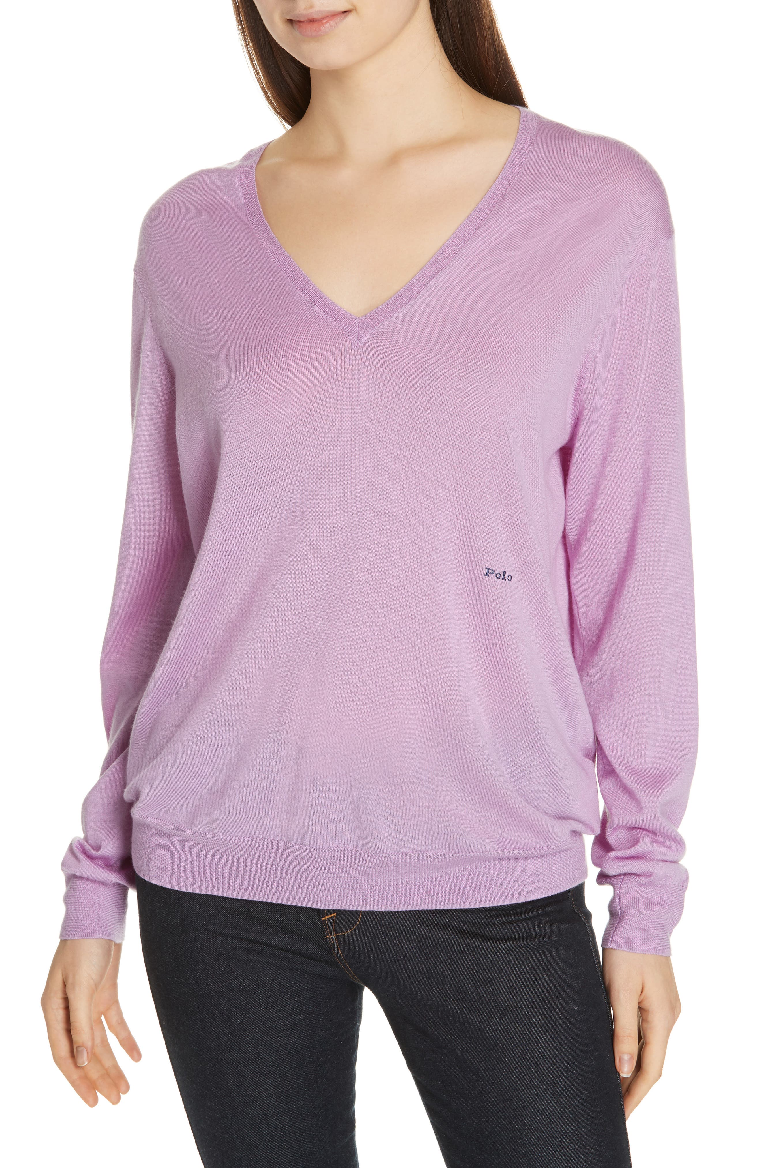 Polo Ralph Lauren V-Neck Wool, Silk & Cashmere Sweater, Purple