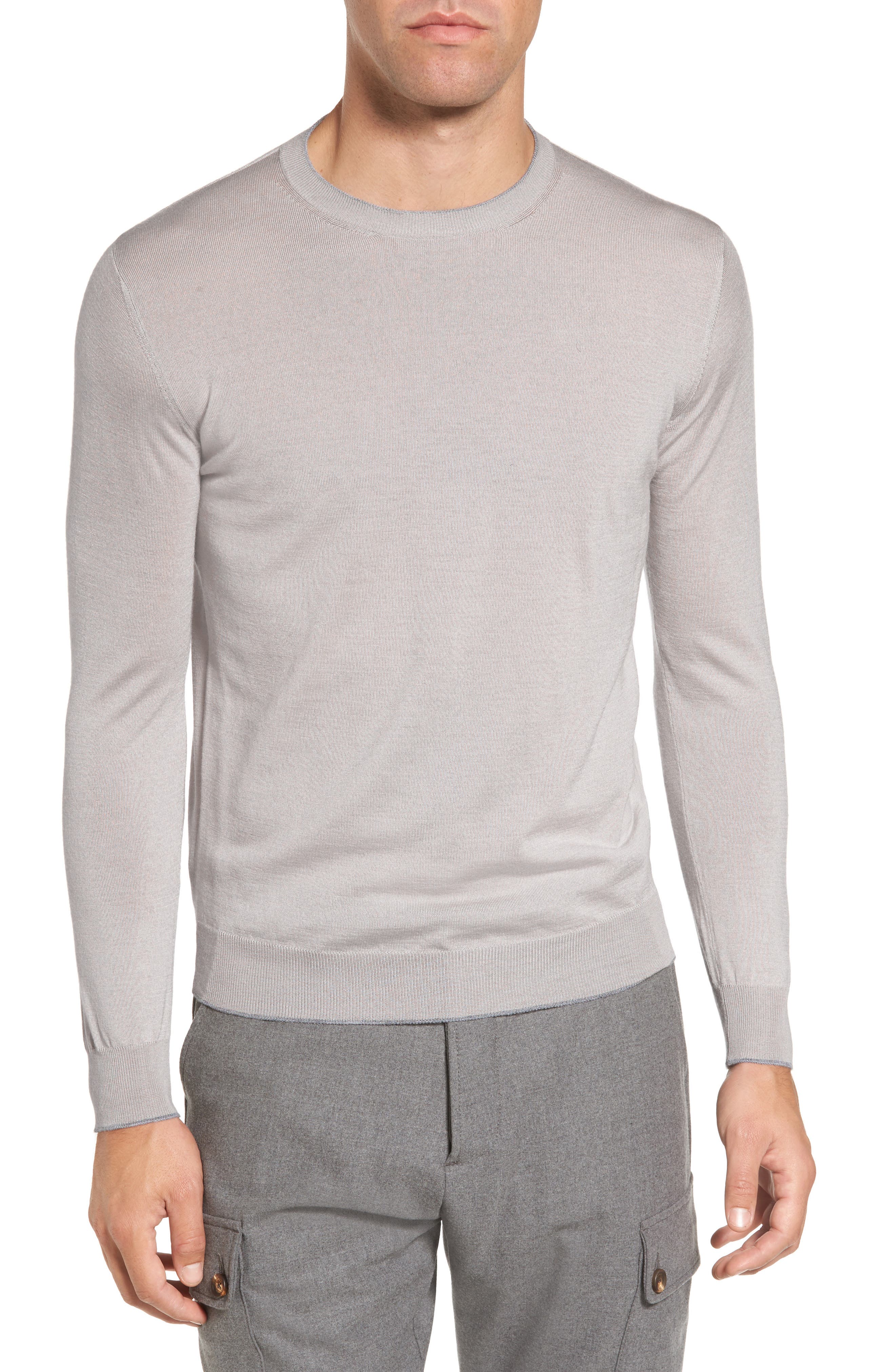 Eleventy Merino Wool & Silk Tipped Sweater, Beige