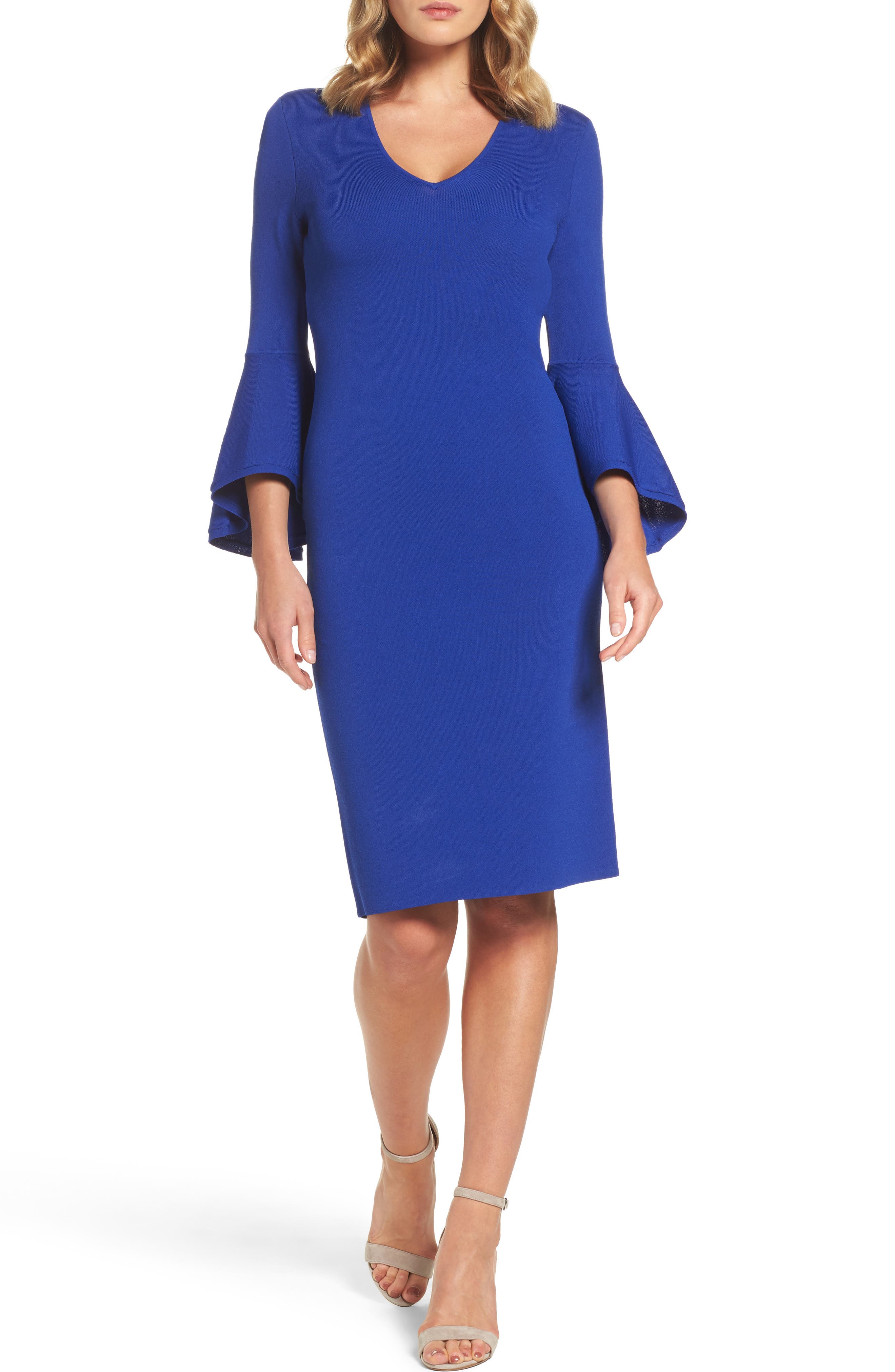Eliza J Bell Sleeve Sheath Dress, Blue