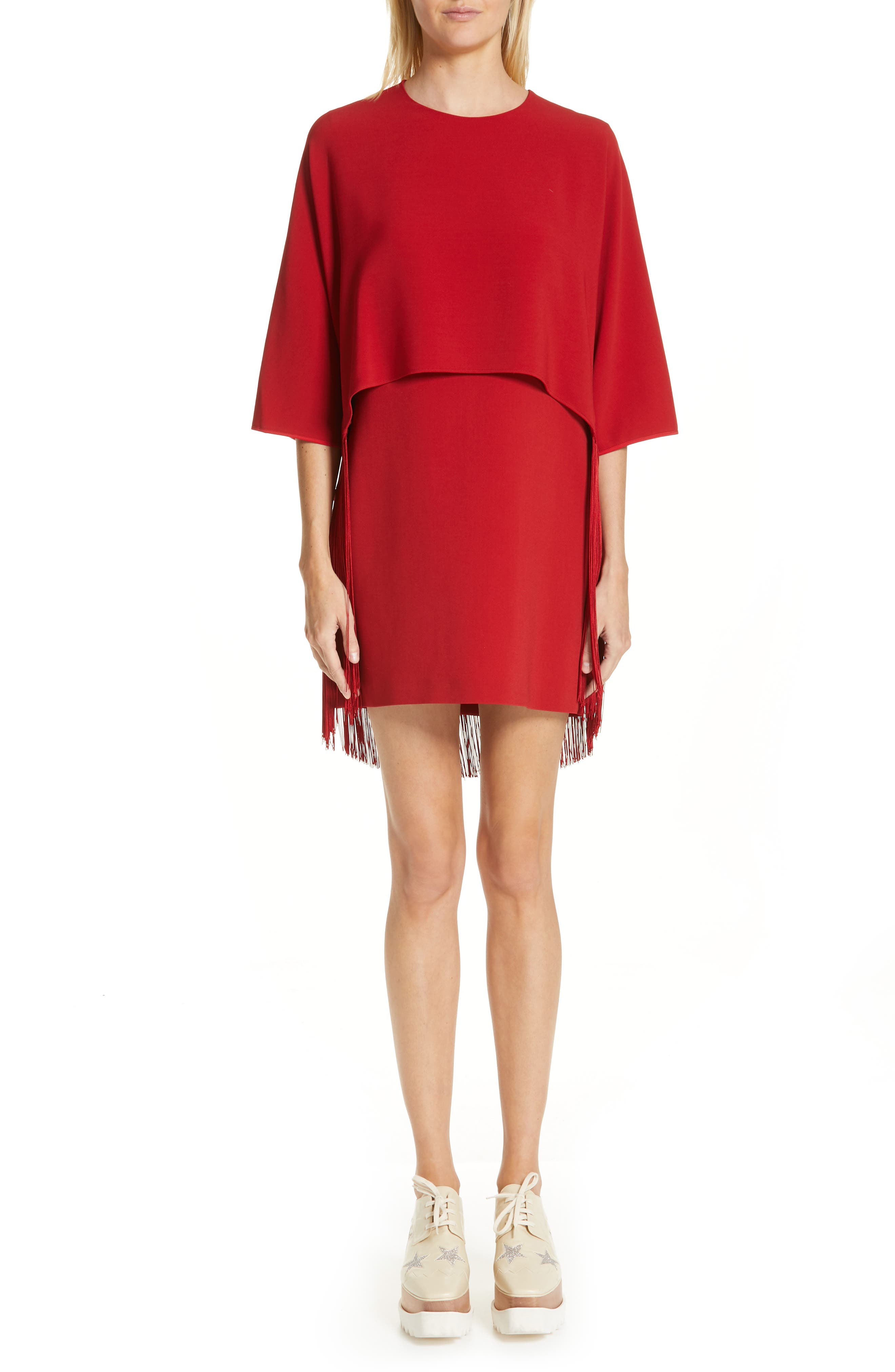 Stella Mccartney Fringe Overlay Stretch Cady Dress, US / 46 IT - Red