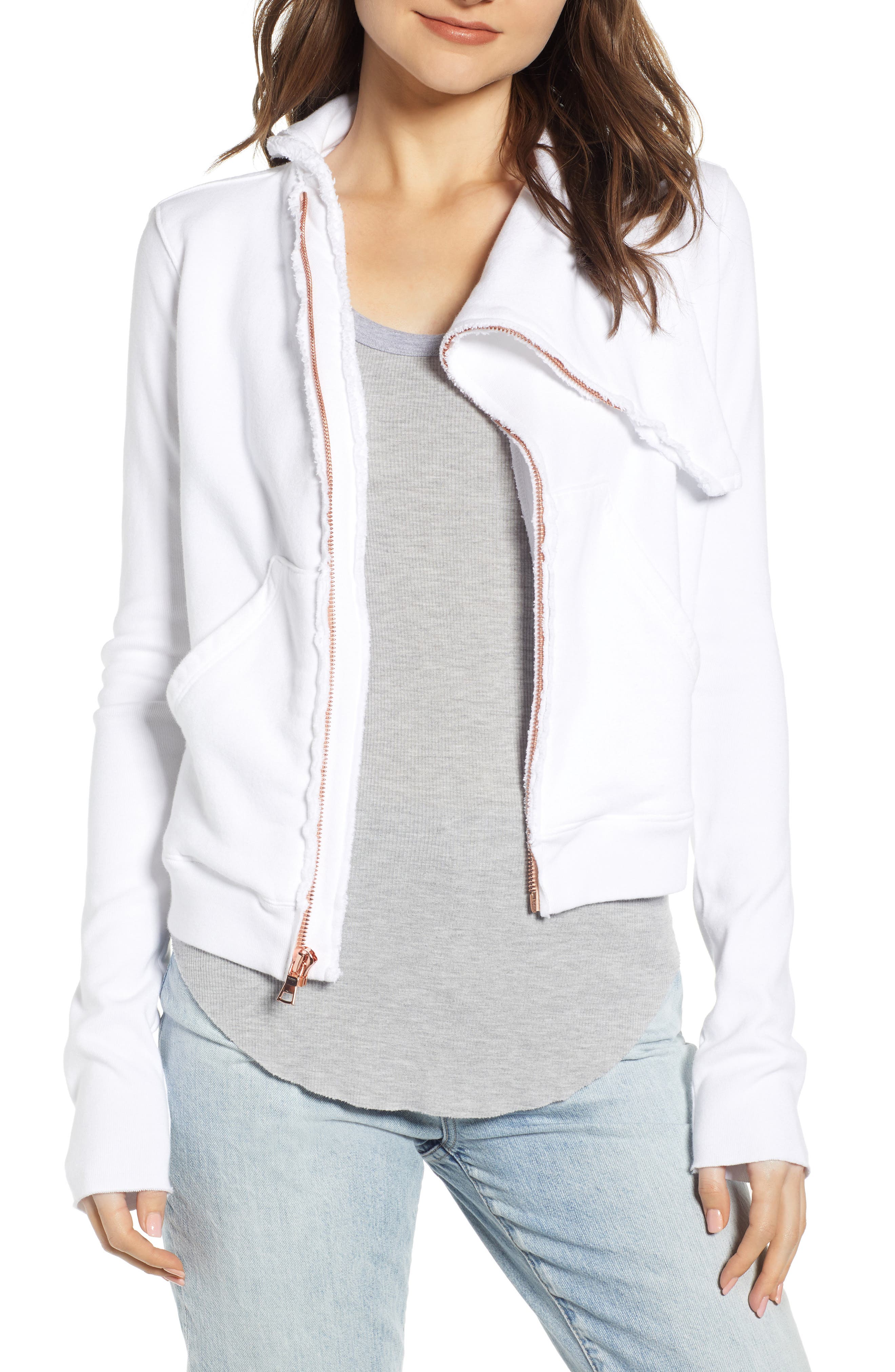 Frank & Eileen Tee Lab Asymmetrical Zip Fleece Jacket, White