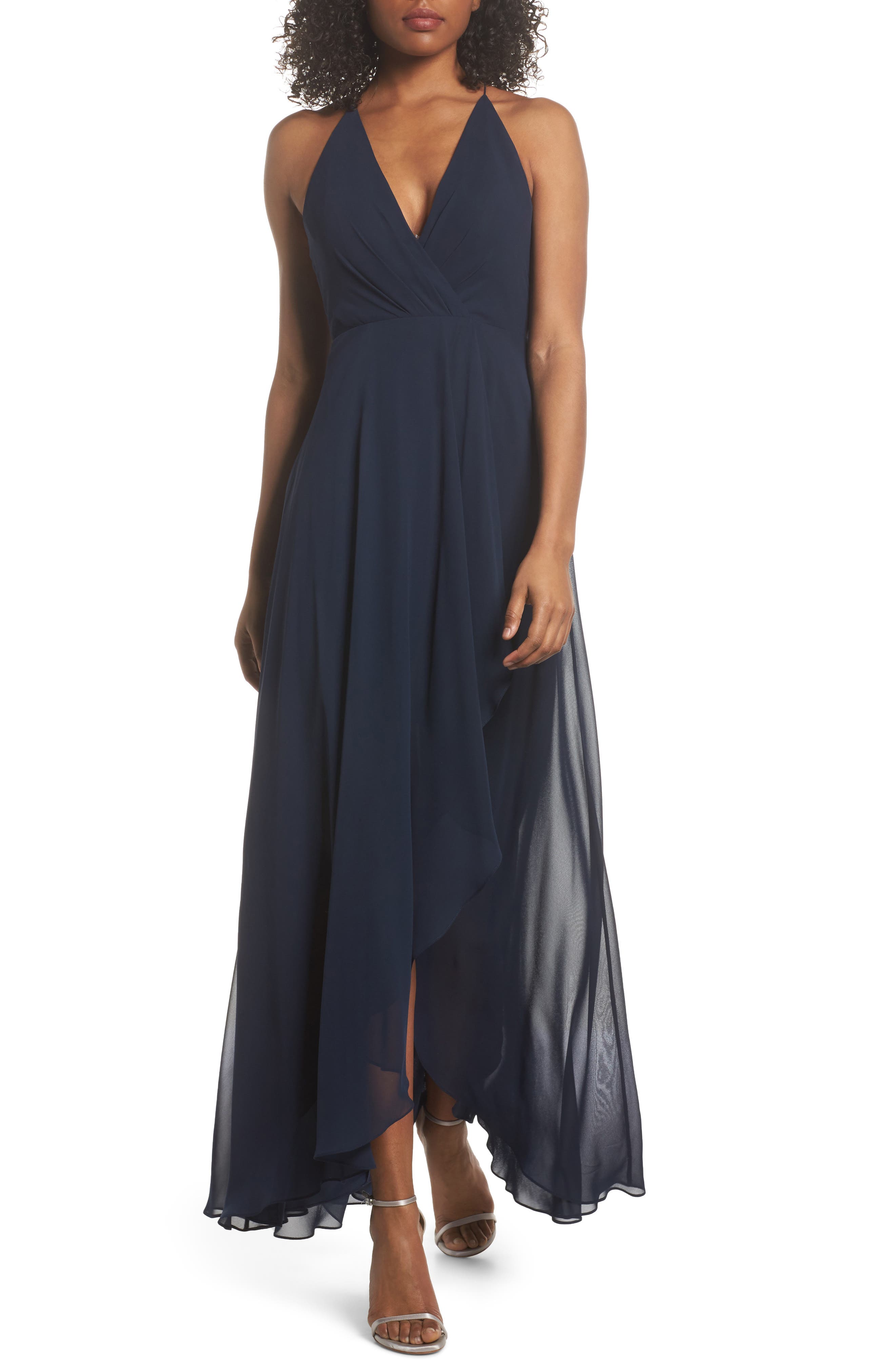 Jenny Yoo Farrah Ruffle Skirt Chiffon Gown, Blue