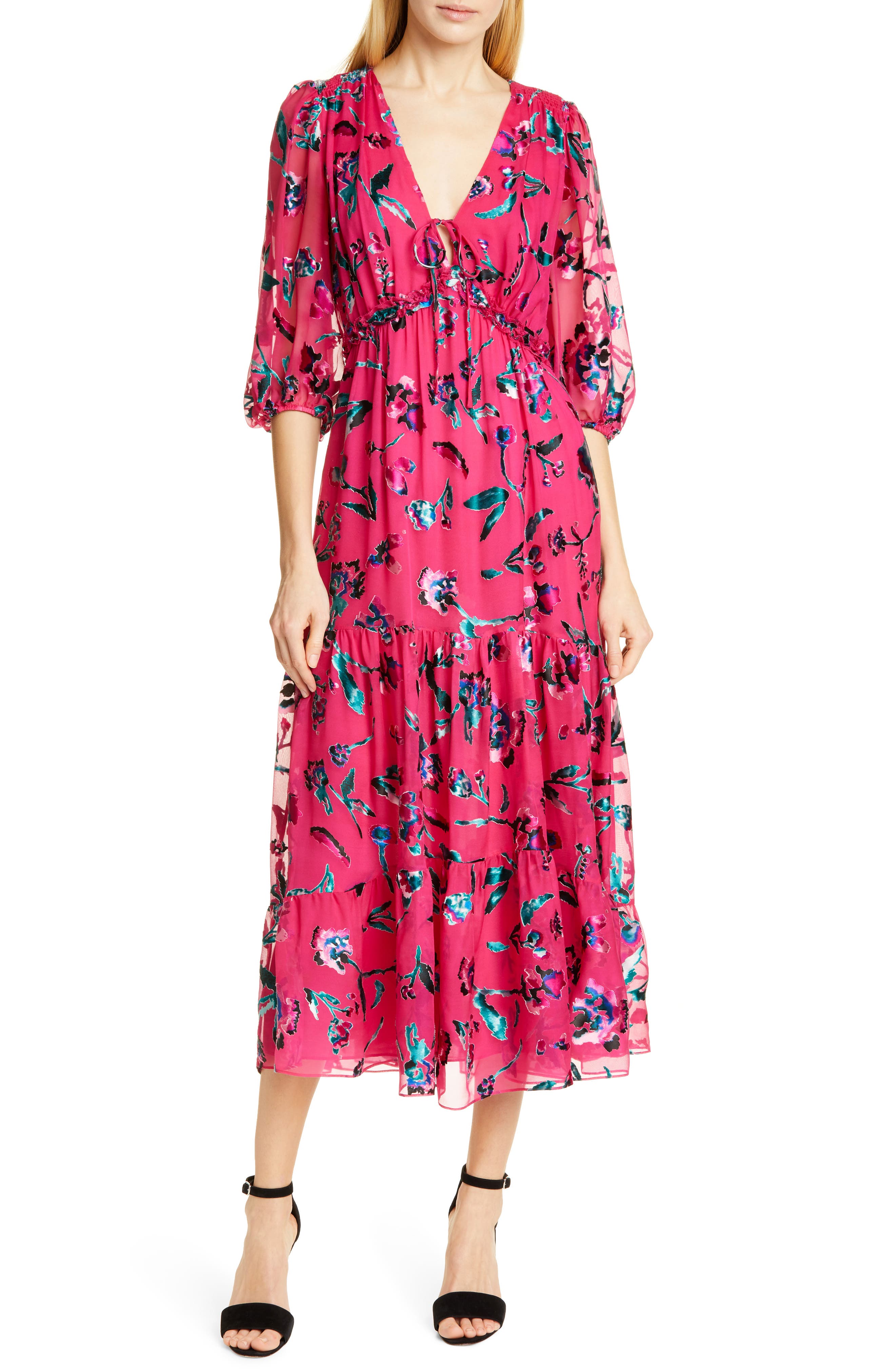 Tanya Taylor Dulce Silk Blend Midi Dress, Pink
