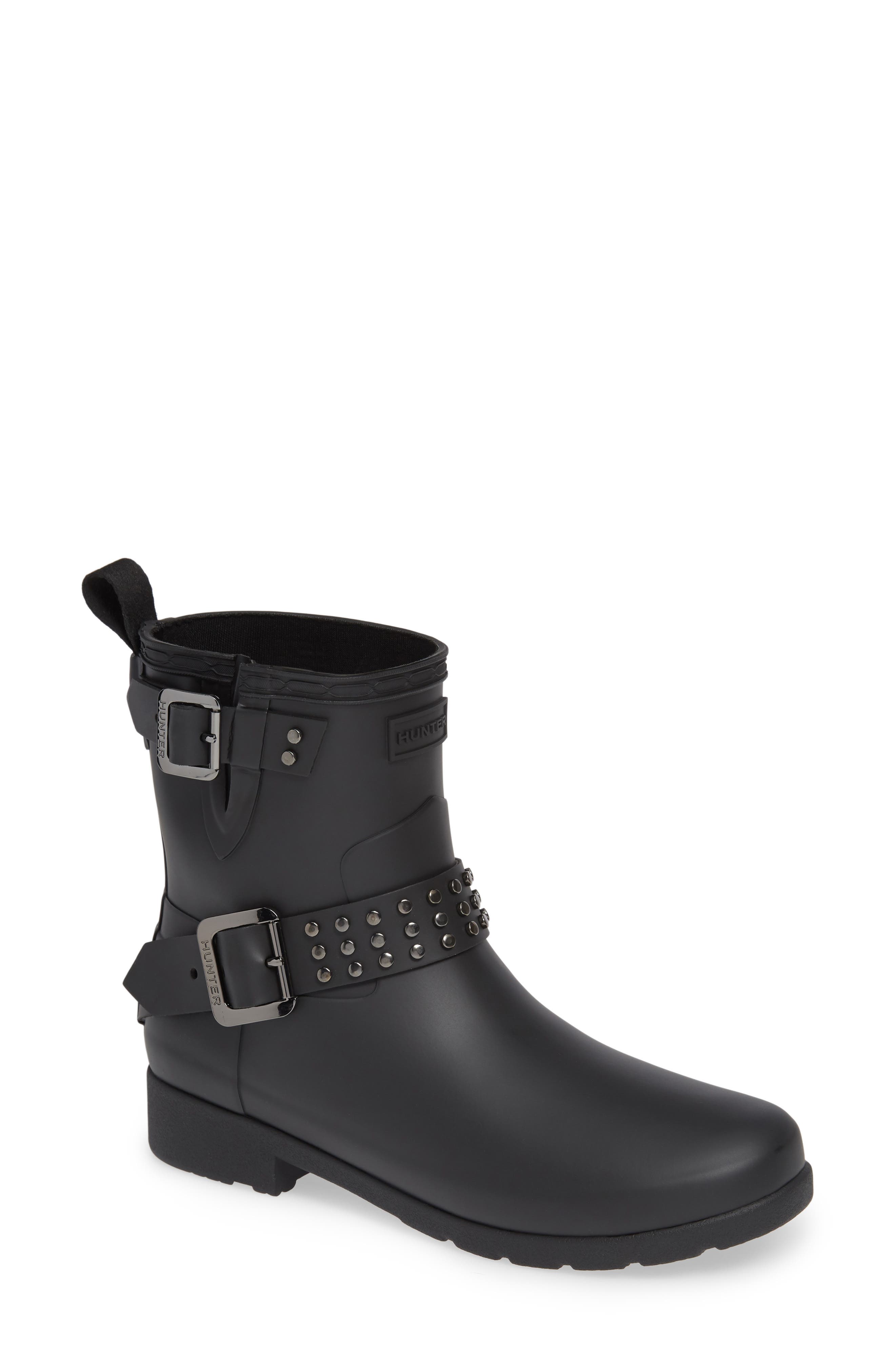 Hunter Refined Stud Waterproof Biker Boot, Black