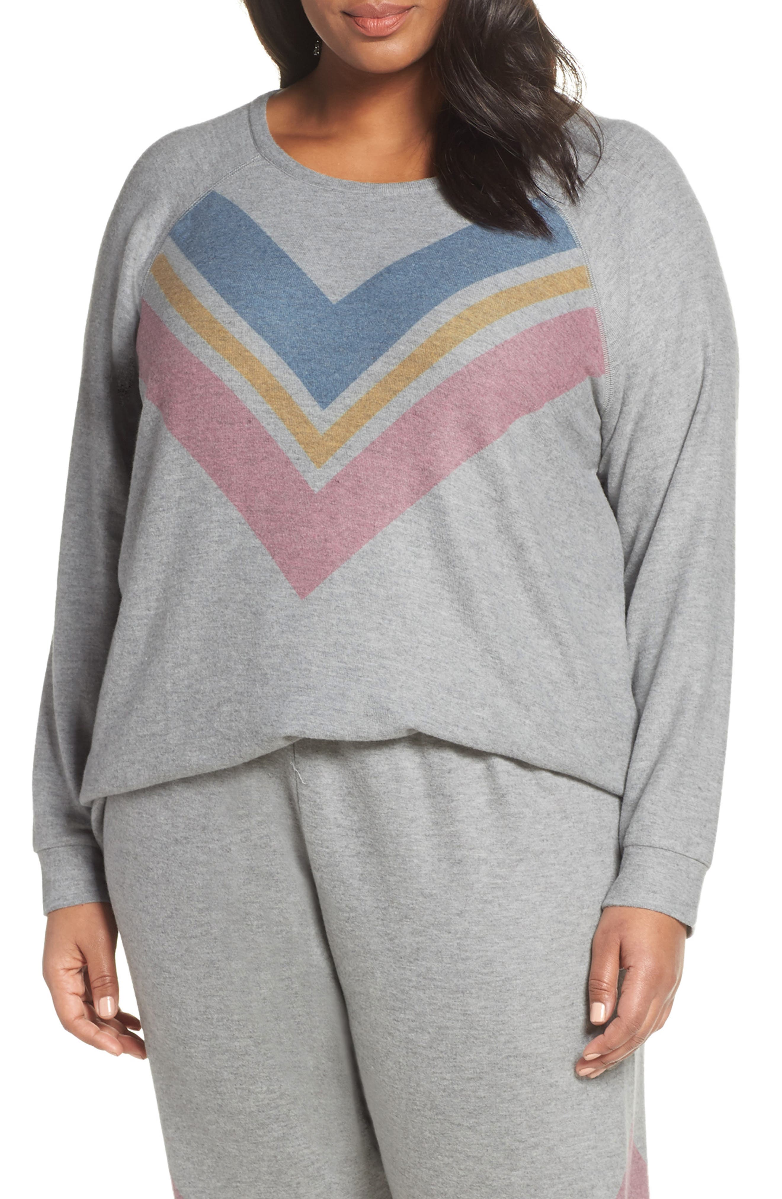 Plus Size Pj Salvage Lounge Essentials Chevron Pullover, Grey